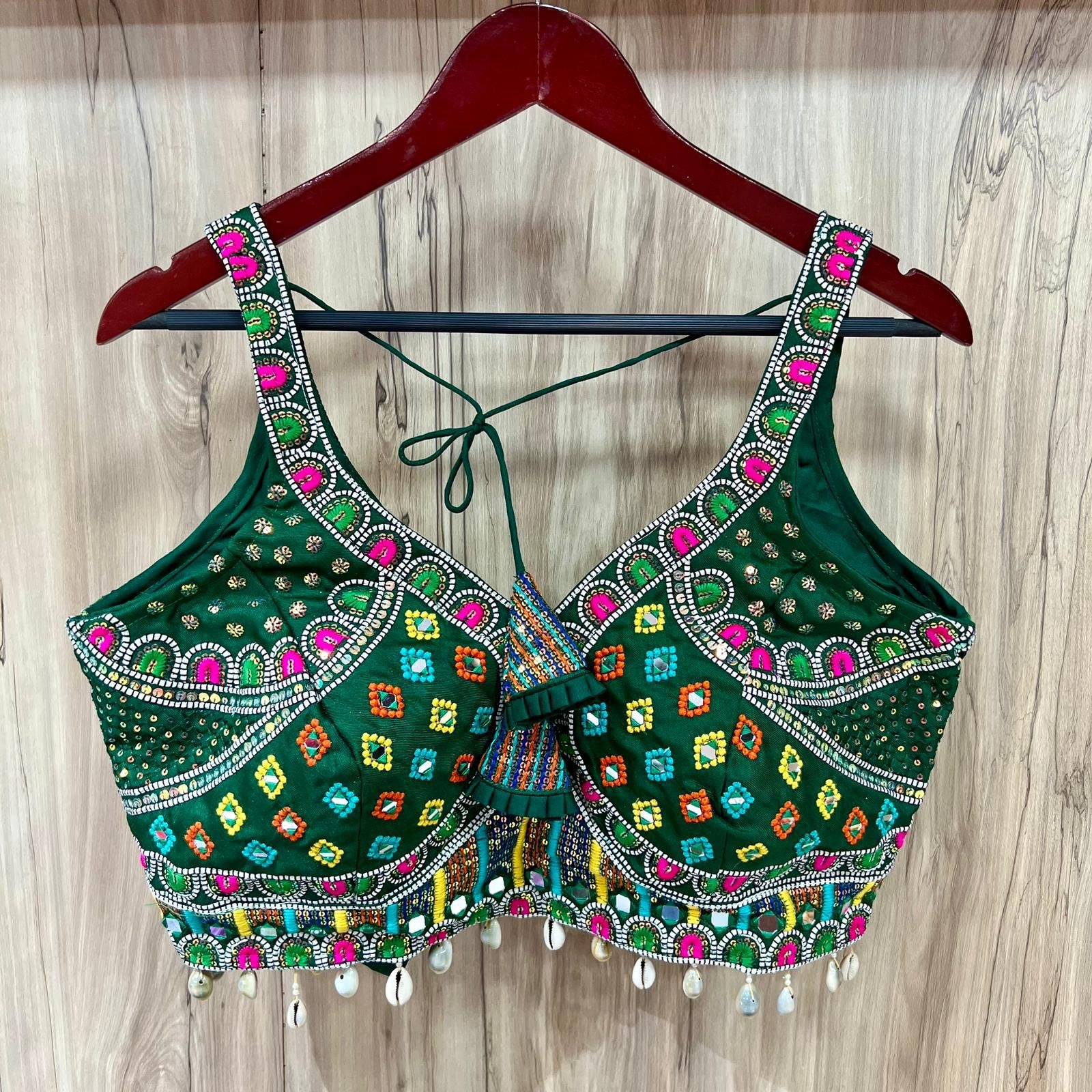 Green Italian Silk Mirror Embroidered Readymade Blouse