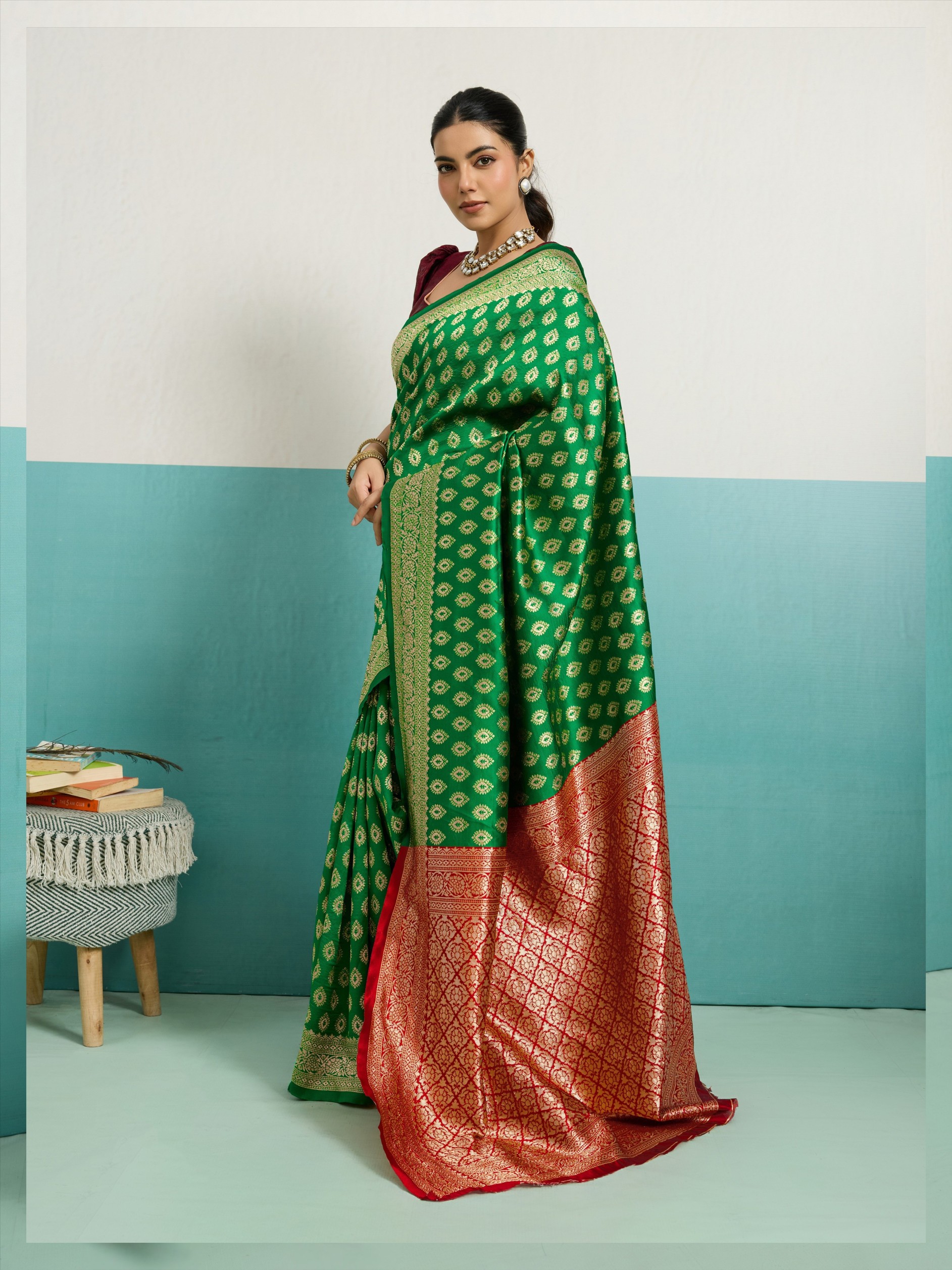 Green Jaal Banarasi Silk Saree — alternate view