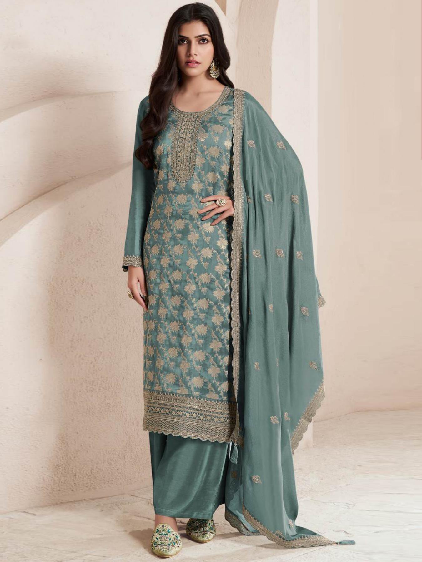 Green Jacquard Sharara Suits