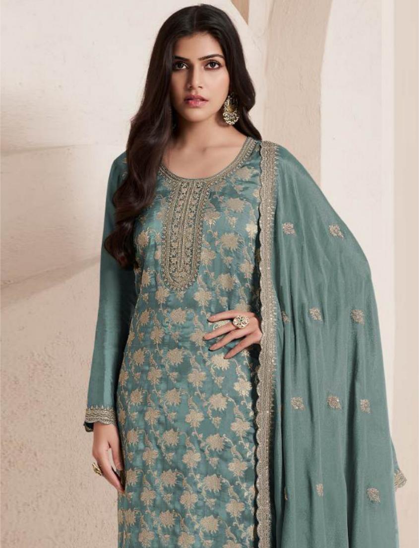 Green Jacquard Sharara Suits — alternate view
