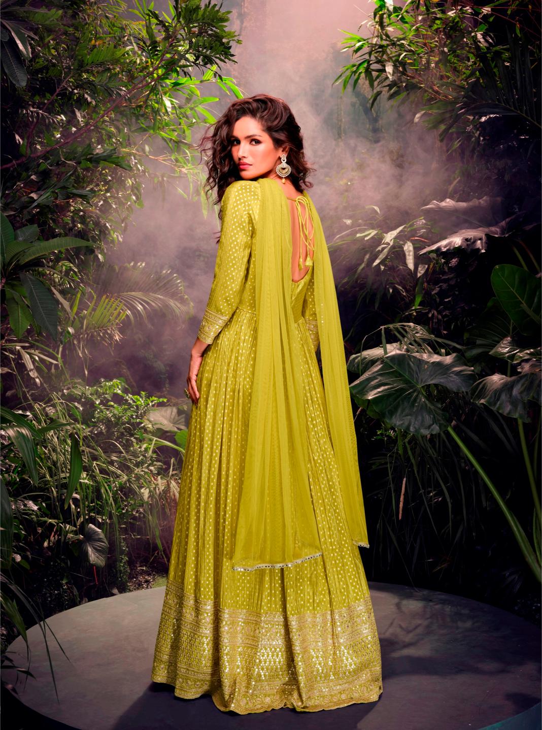 Green Jacquard Silk Anarkali Suits — alternate view