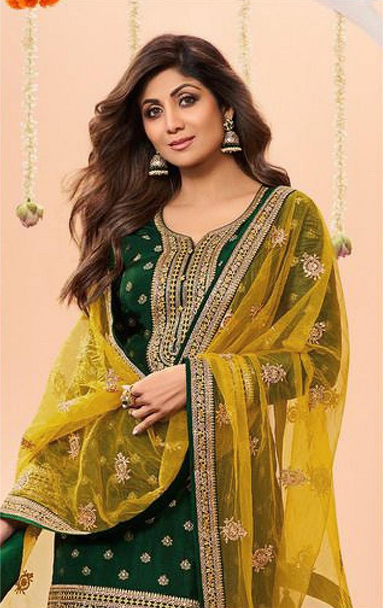 Green Jacquard Silk Patiala Suit — alternate view