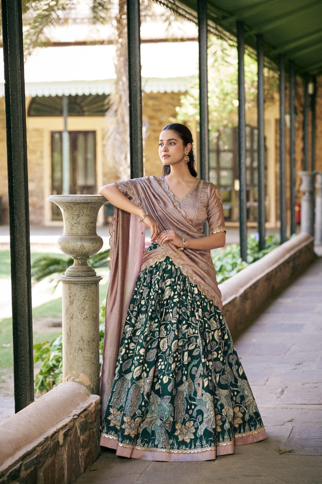 Green Kalamkari Lace Border Lehenga Choli