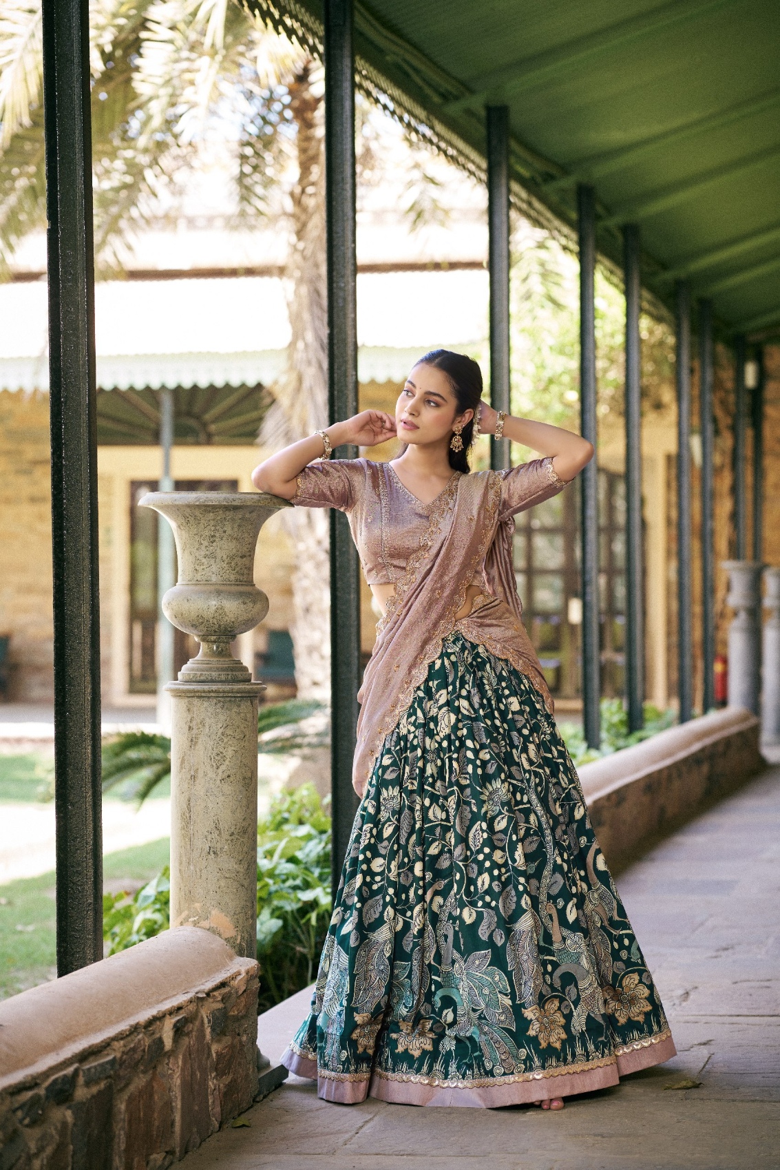 Green Kalamkari Lace Border Lehenga Choli