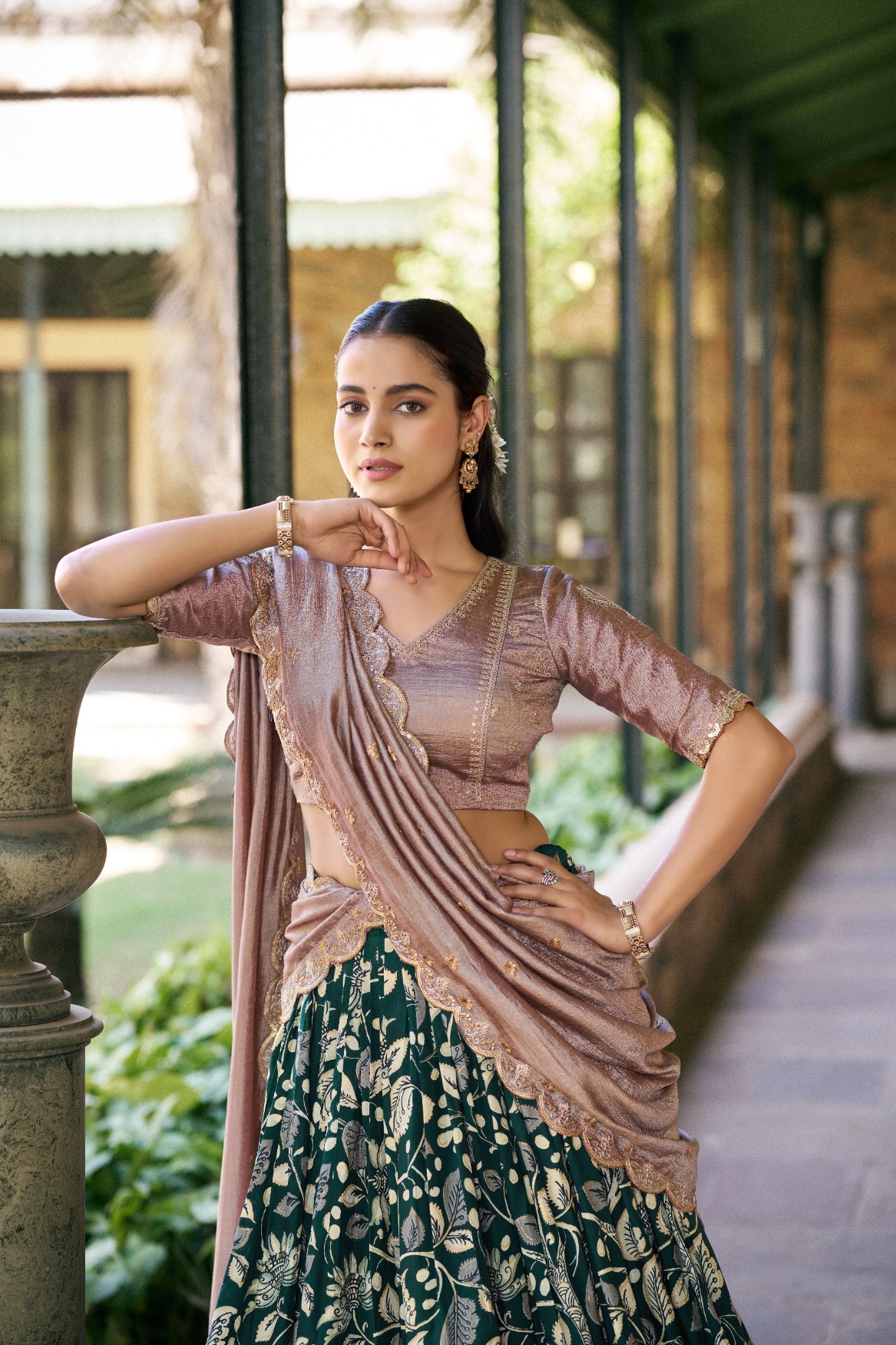 Green Kalamkari Lace Border Lehenga Choli