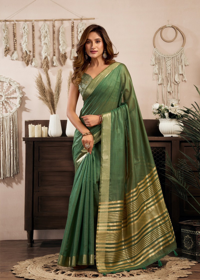 Green Khadi Cotton Elegant Zari Border Occasion Saree