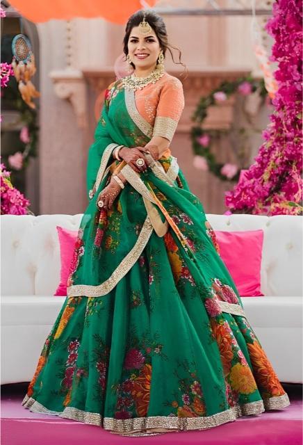 Green Khadi Organza Lehenga Choli