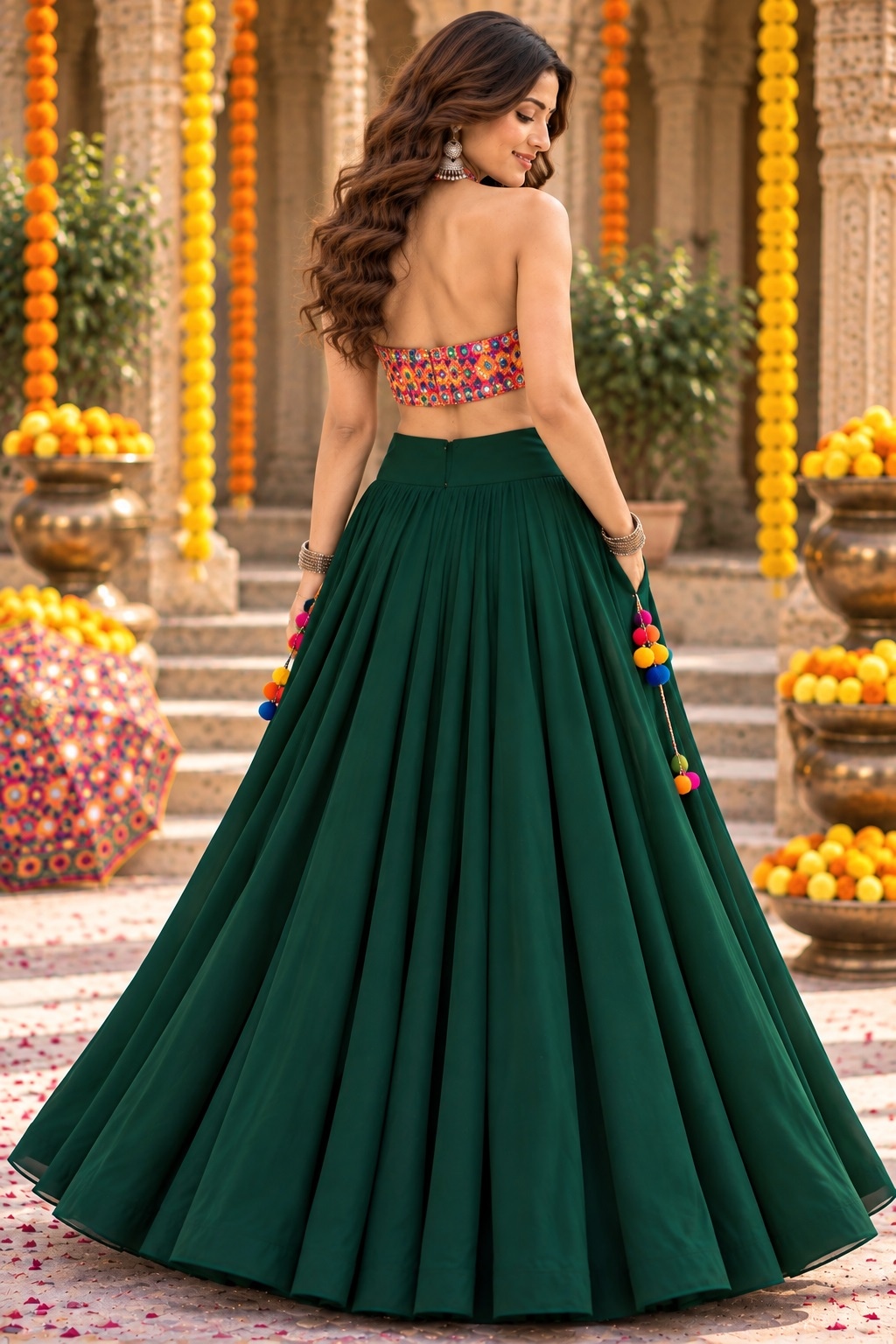 Green Kutch Mirror Embroidered Georgette Lehenga Choli — alternate view