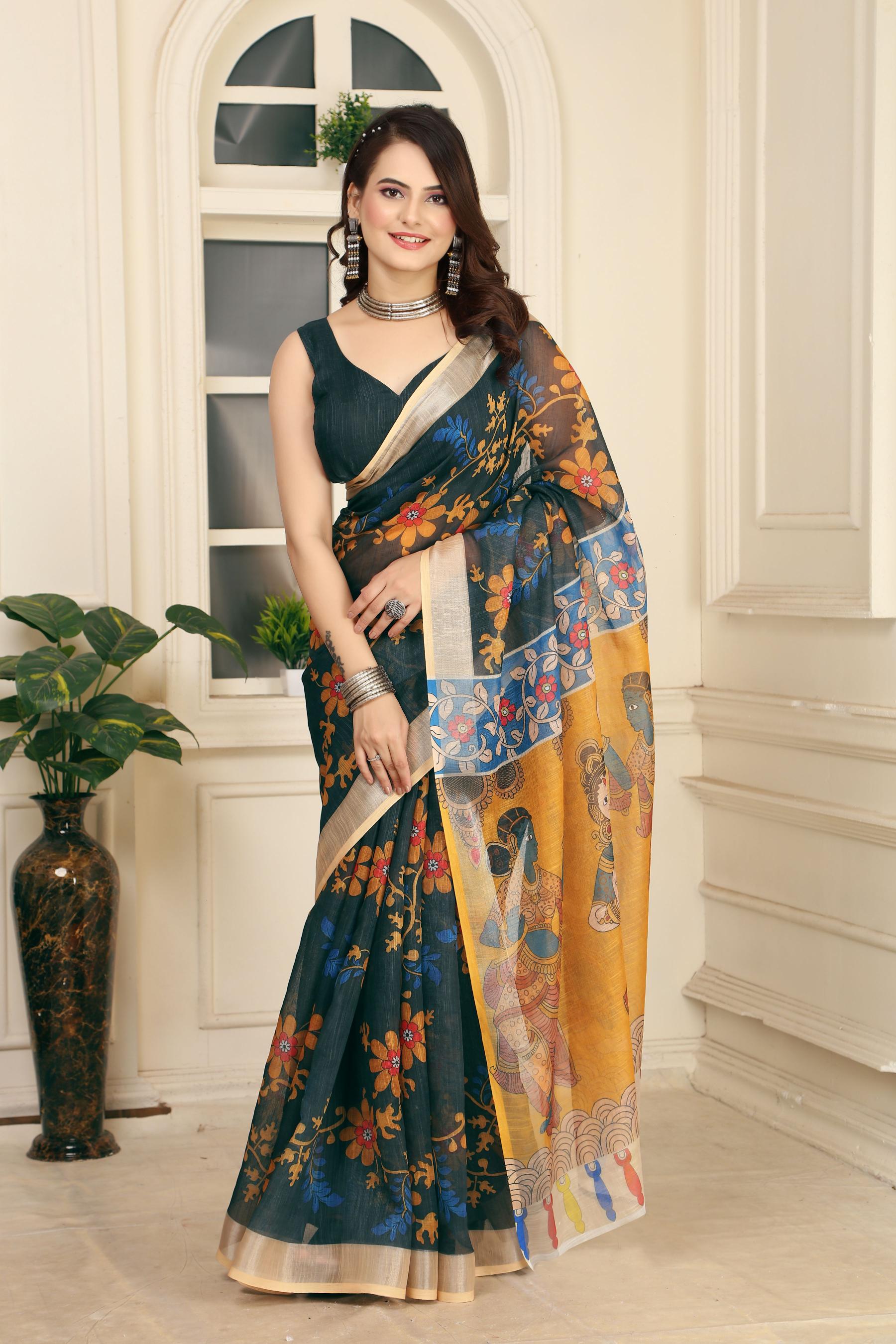 Green Linen Cotton Saree