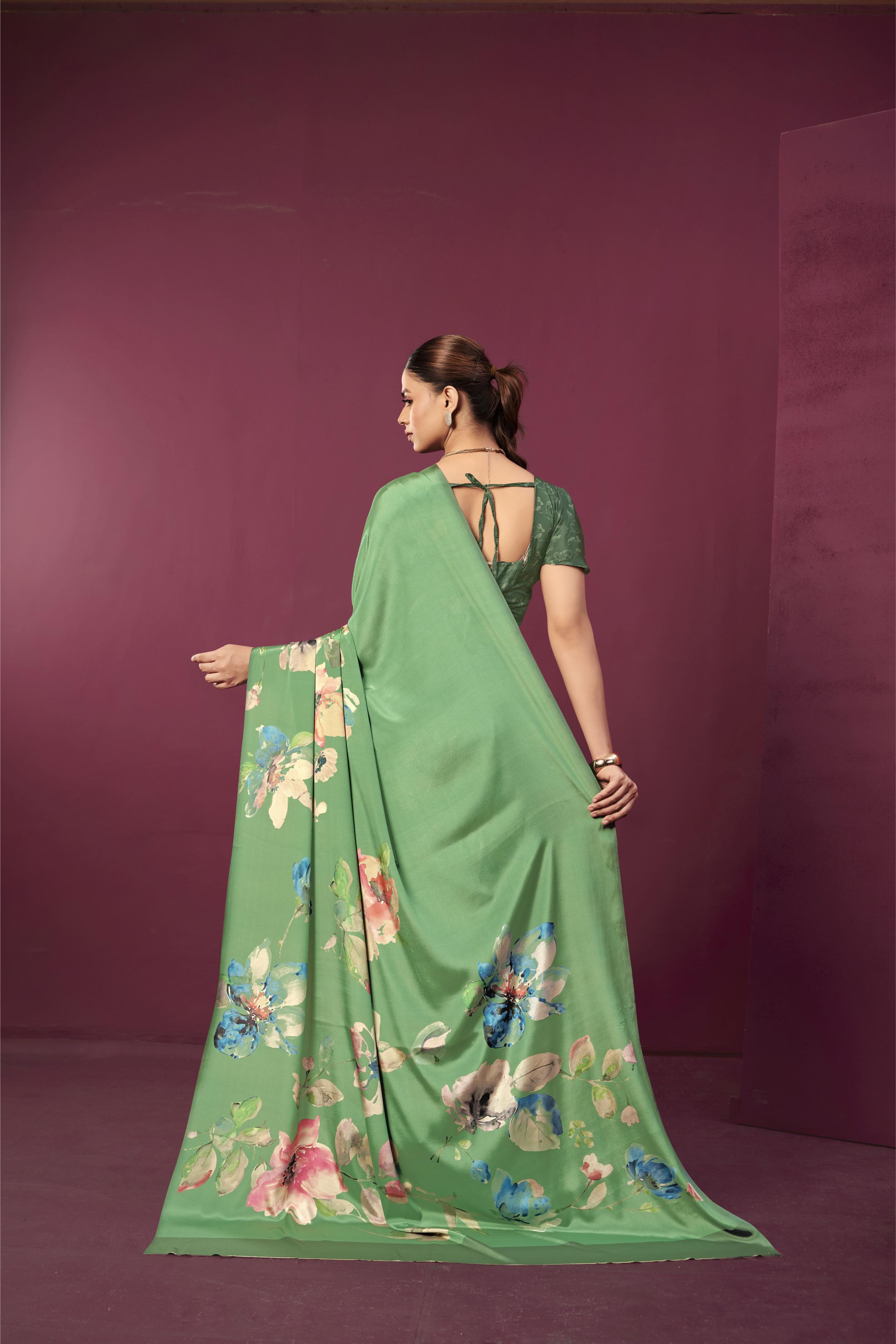 Green Malai Crepe Silk Saree — alternate view