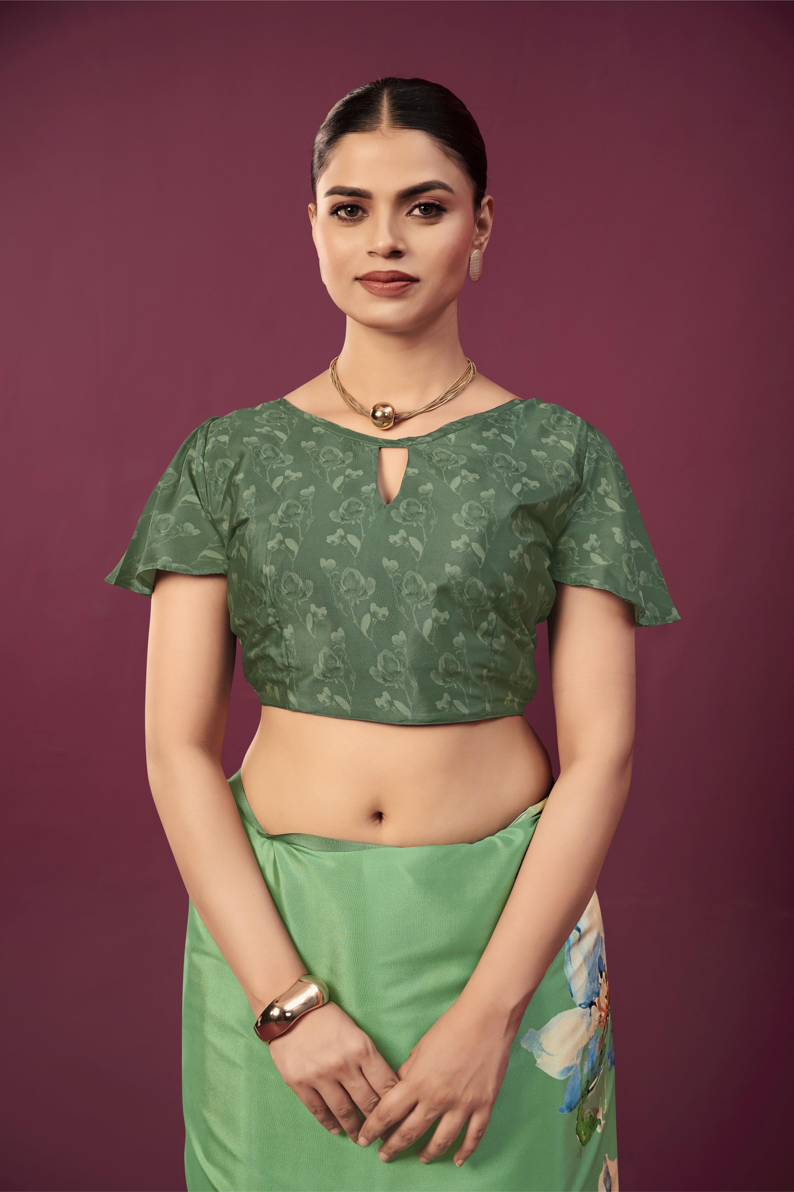Green Malai Crepe Silk Saree