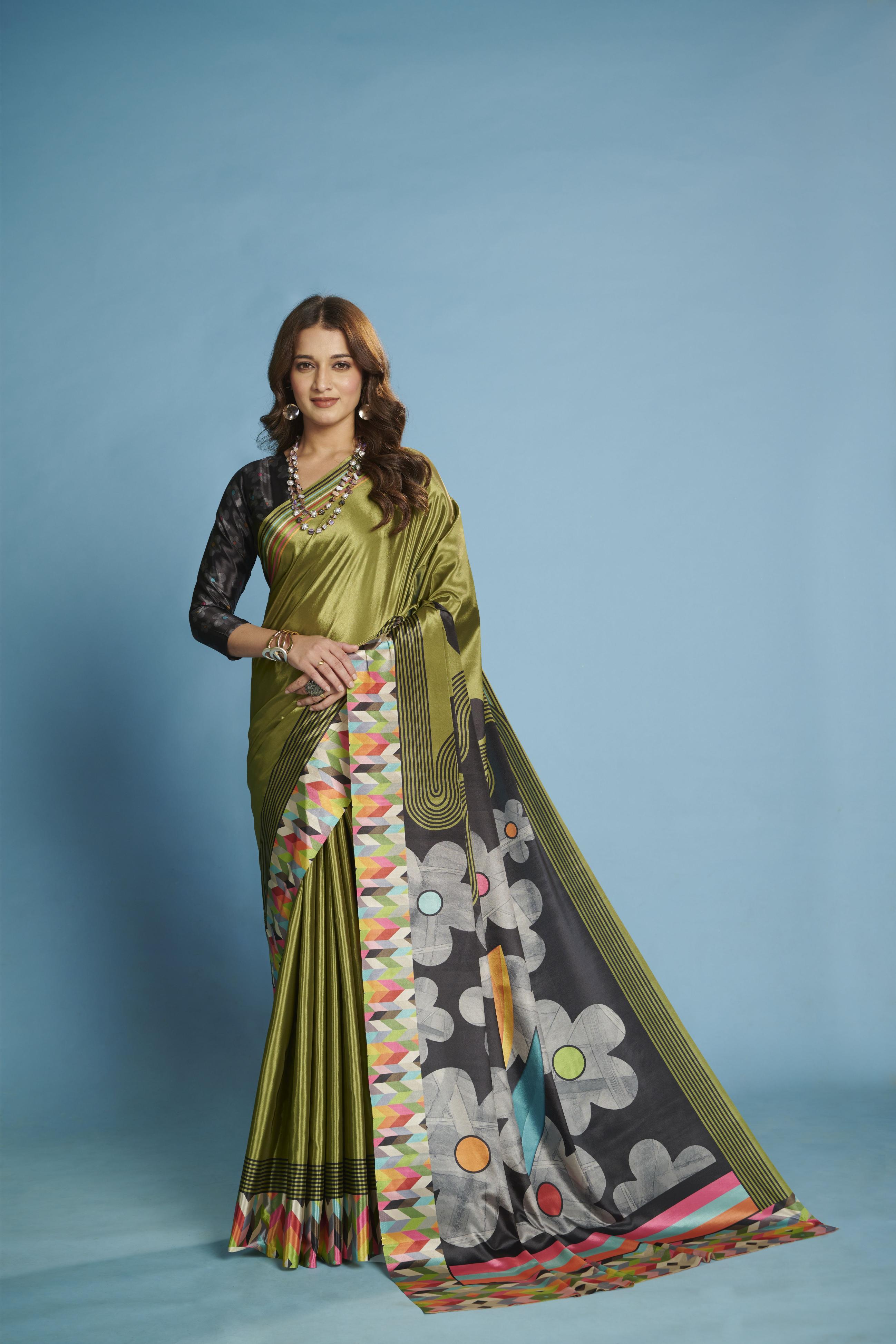 Green Malai Crepe Silk Saree