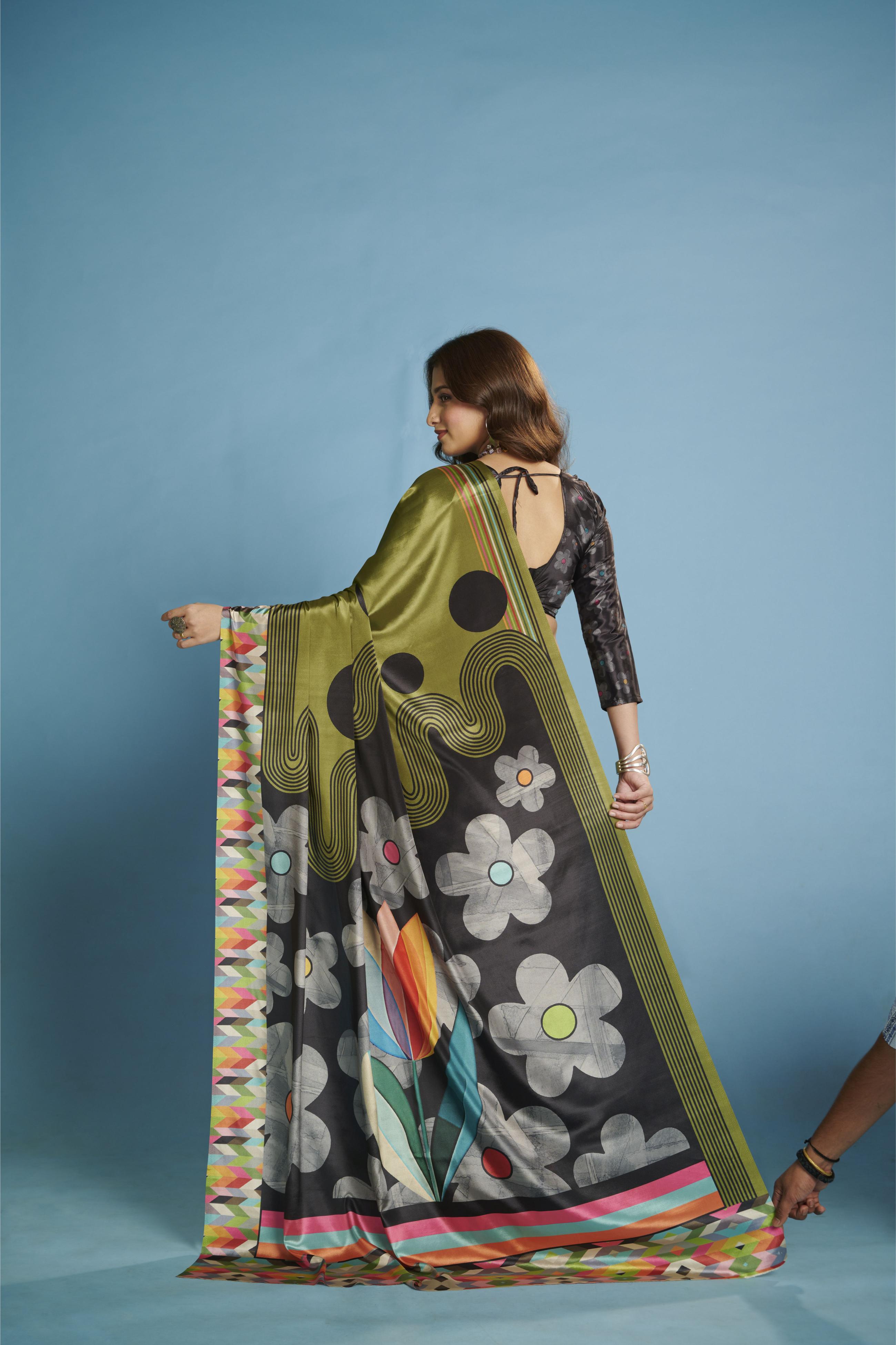 Green Malai Crepe Silk Saree — alternate view