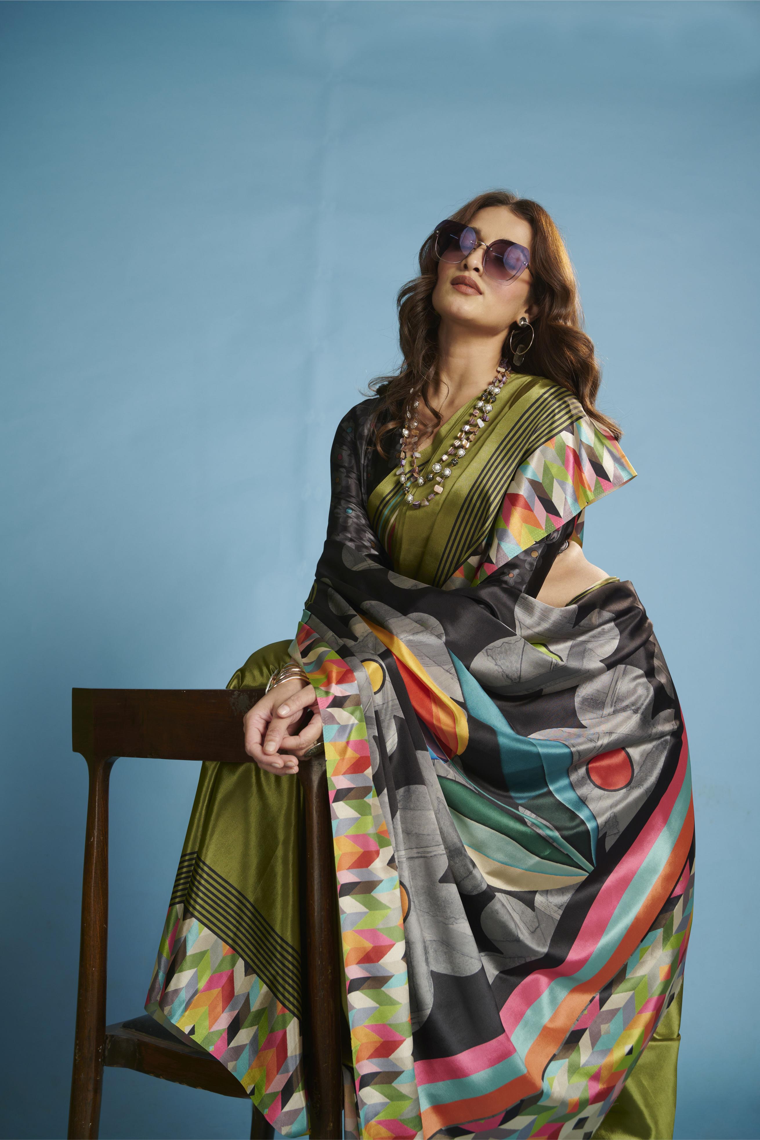 Green Malai Crepe Silk Saree