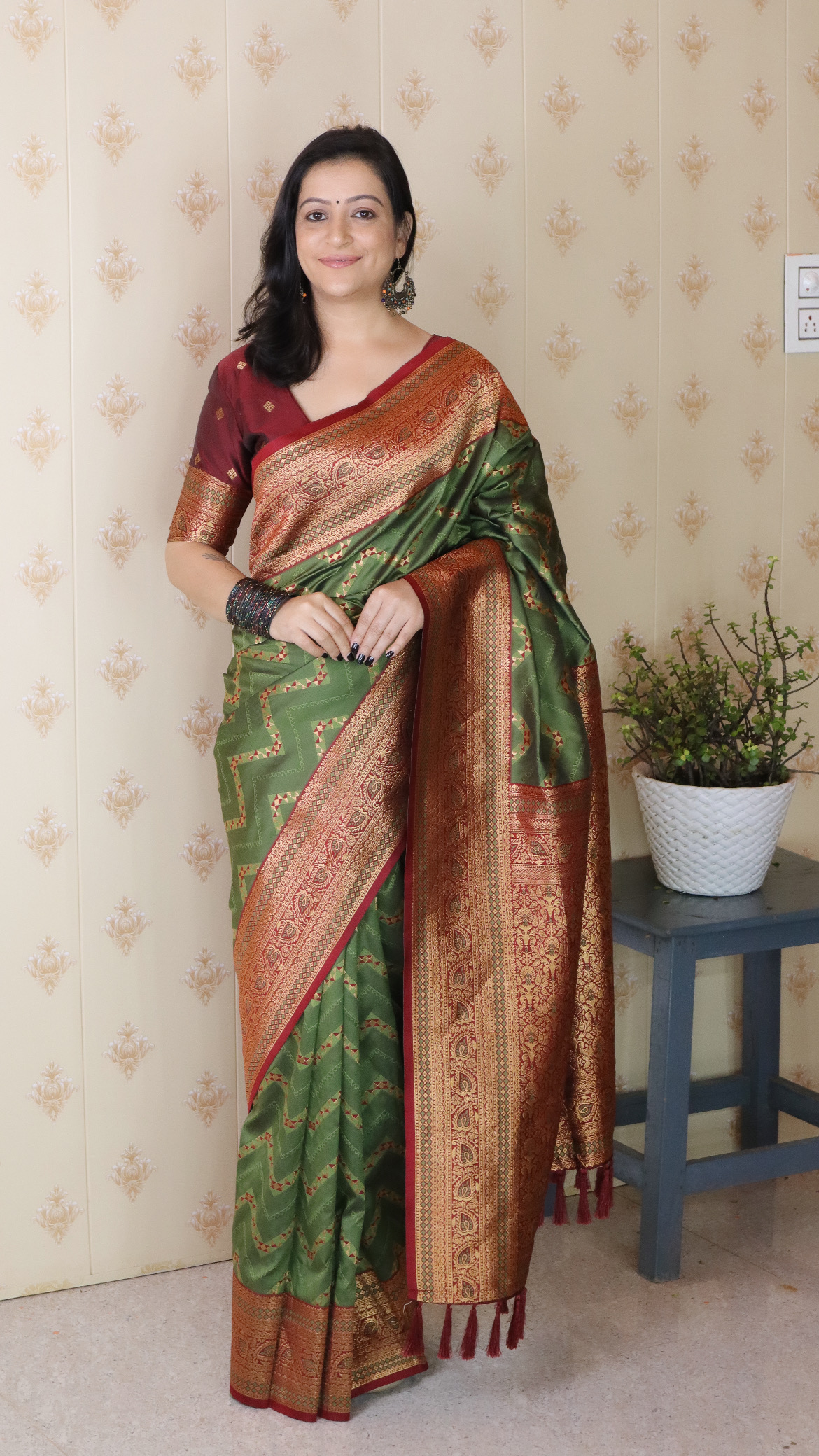 Green Maroon Banarasi Silk Zari Designer Saree