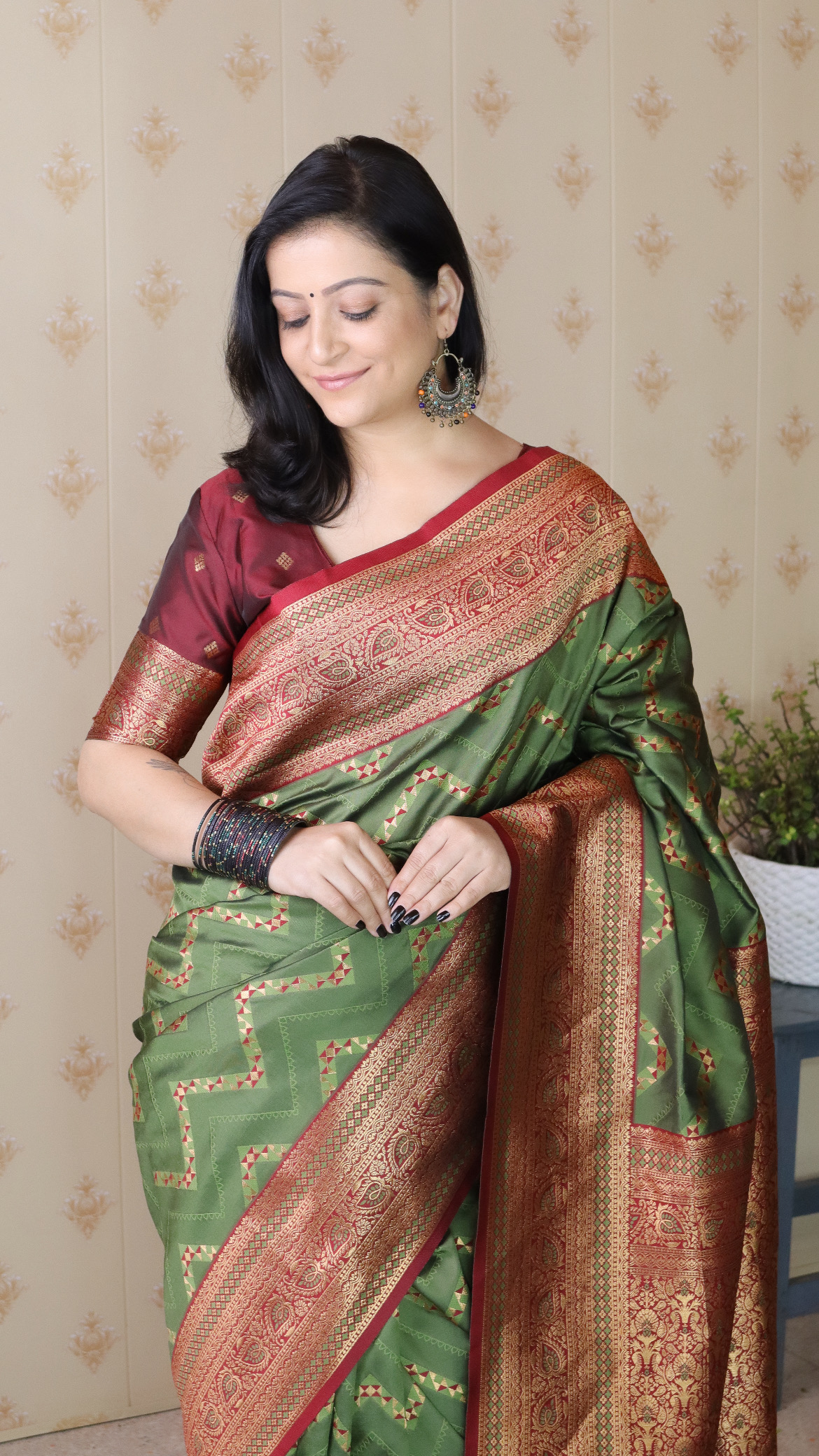 Green Maroon Banarasi Silk Zari Designer Saree