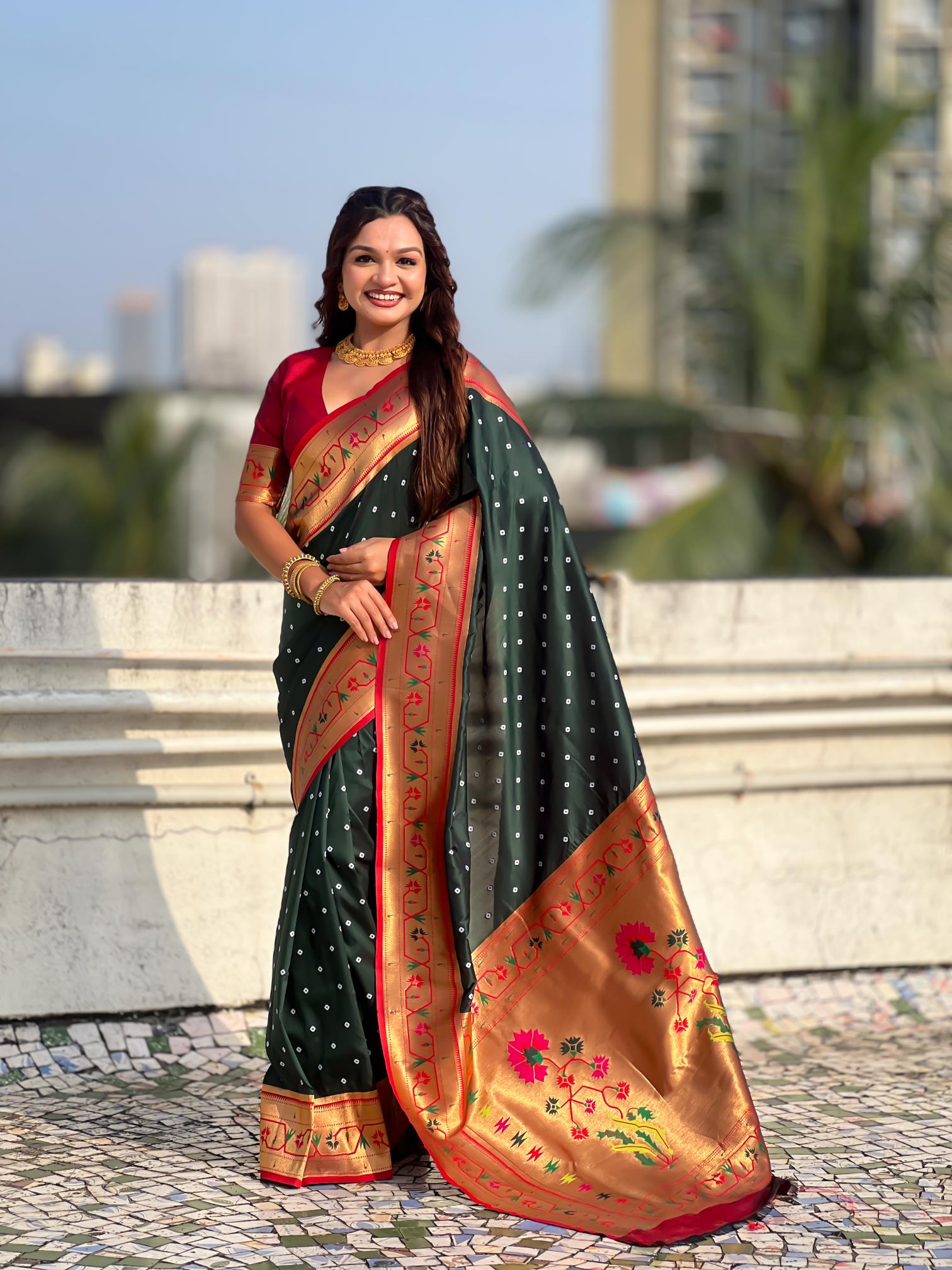 Green Maroon Paithani Designer Soft Silk Saree