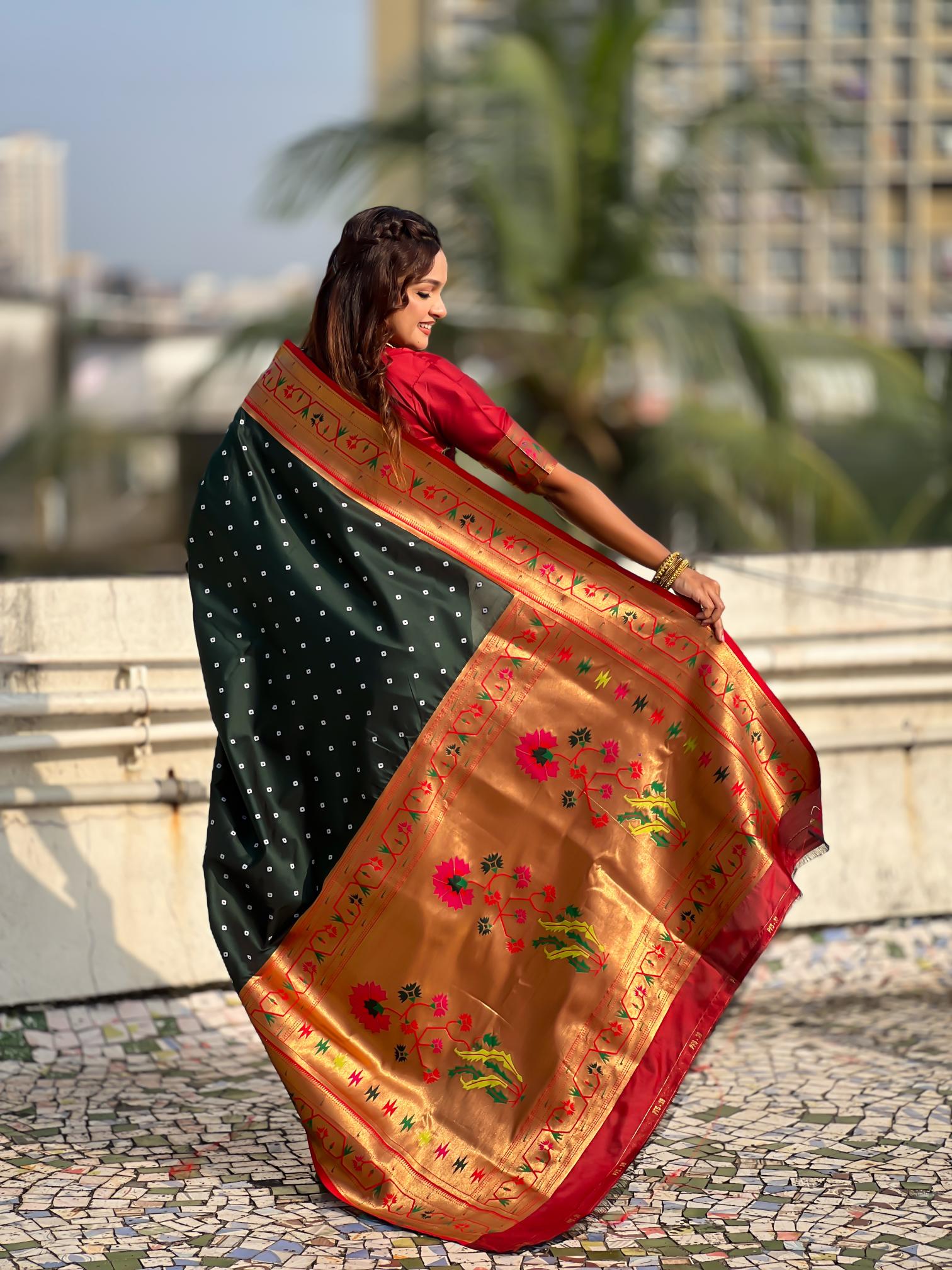 Green Maroon Paithani Designer Soft Silk Saree — alternate view