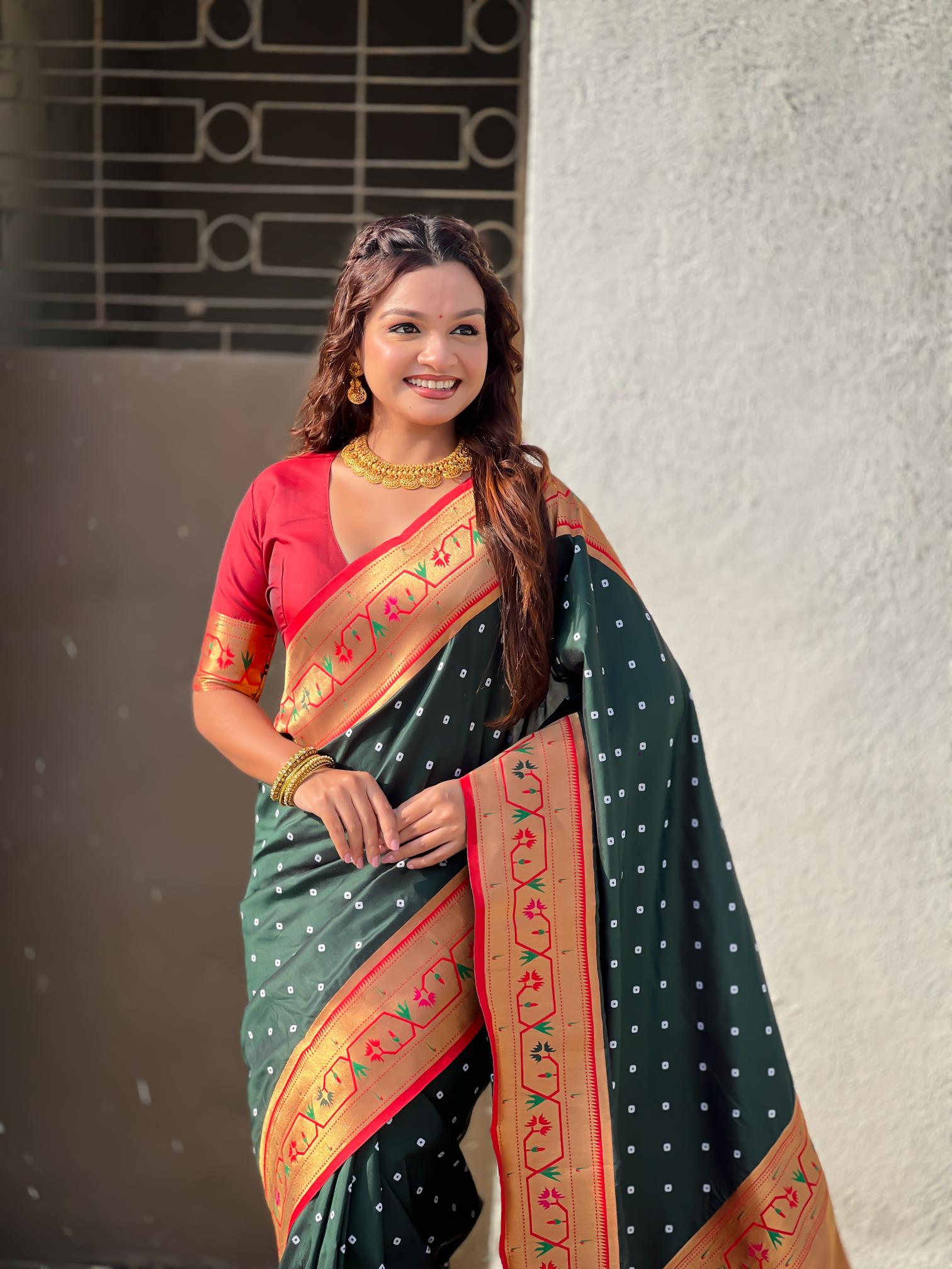 Green Maroon Paithani Designer Soft Silk Saree