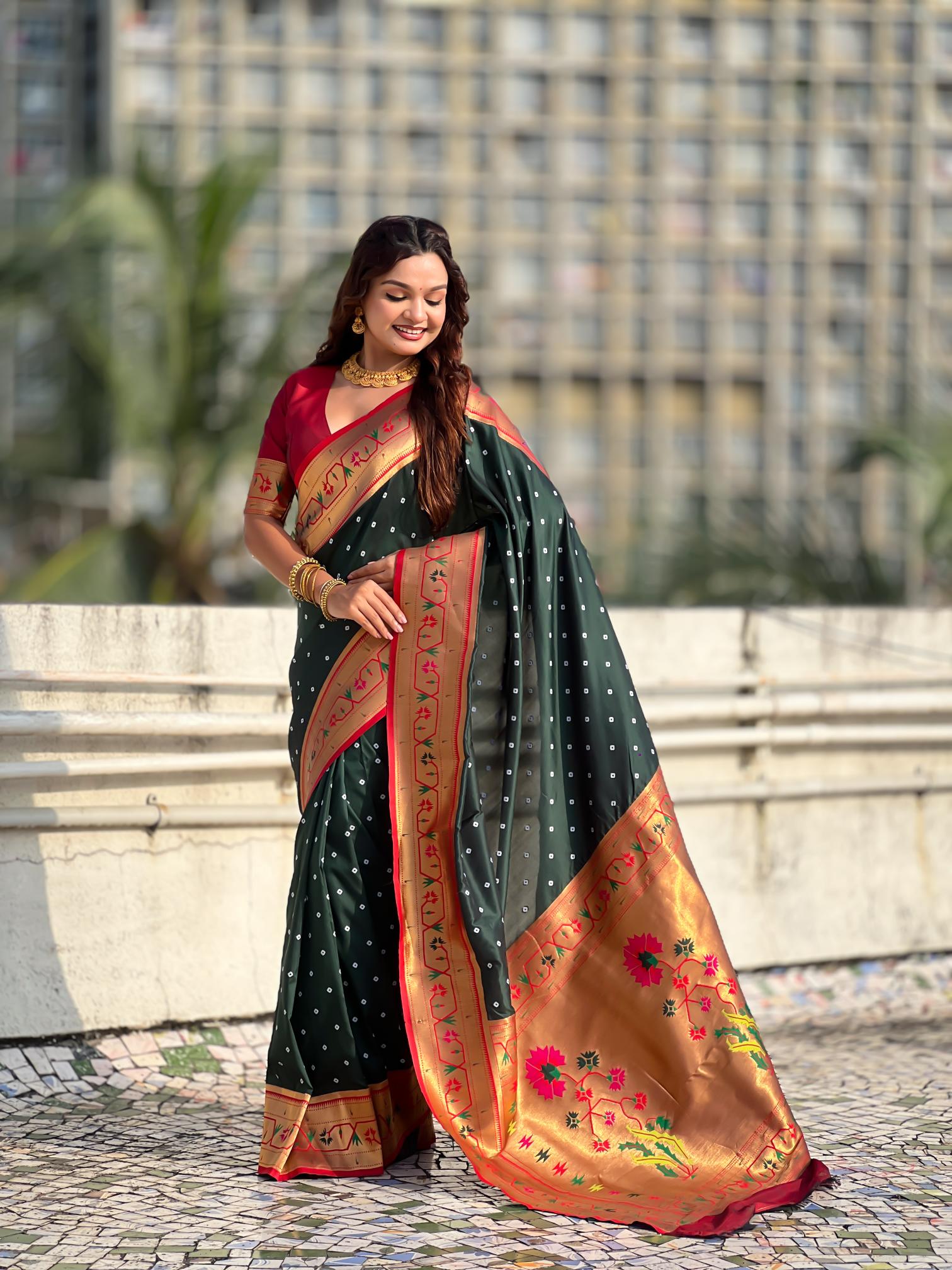 Green Maroon Paithani Designer Soft Silk Saree