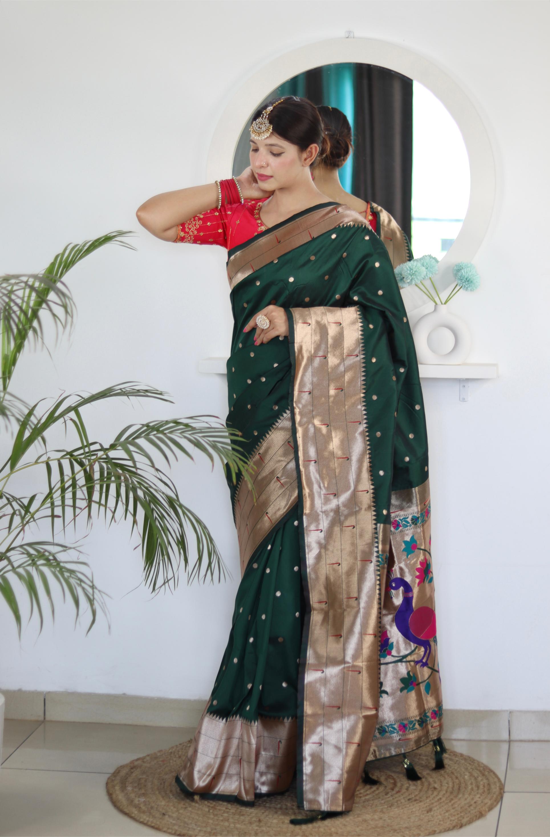 Green Maroon Paithani Silk Saree