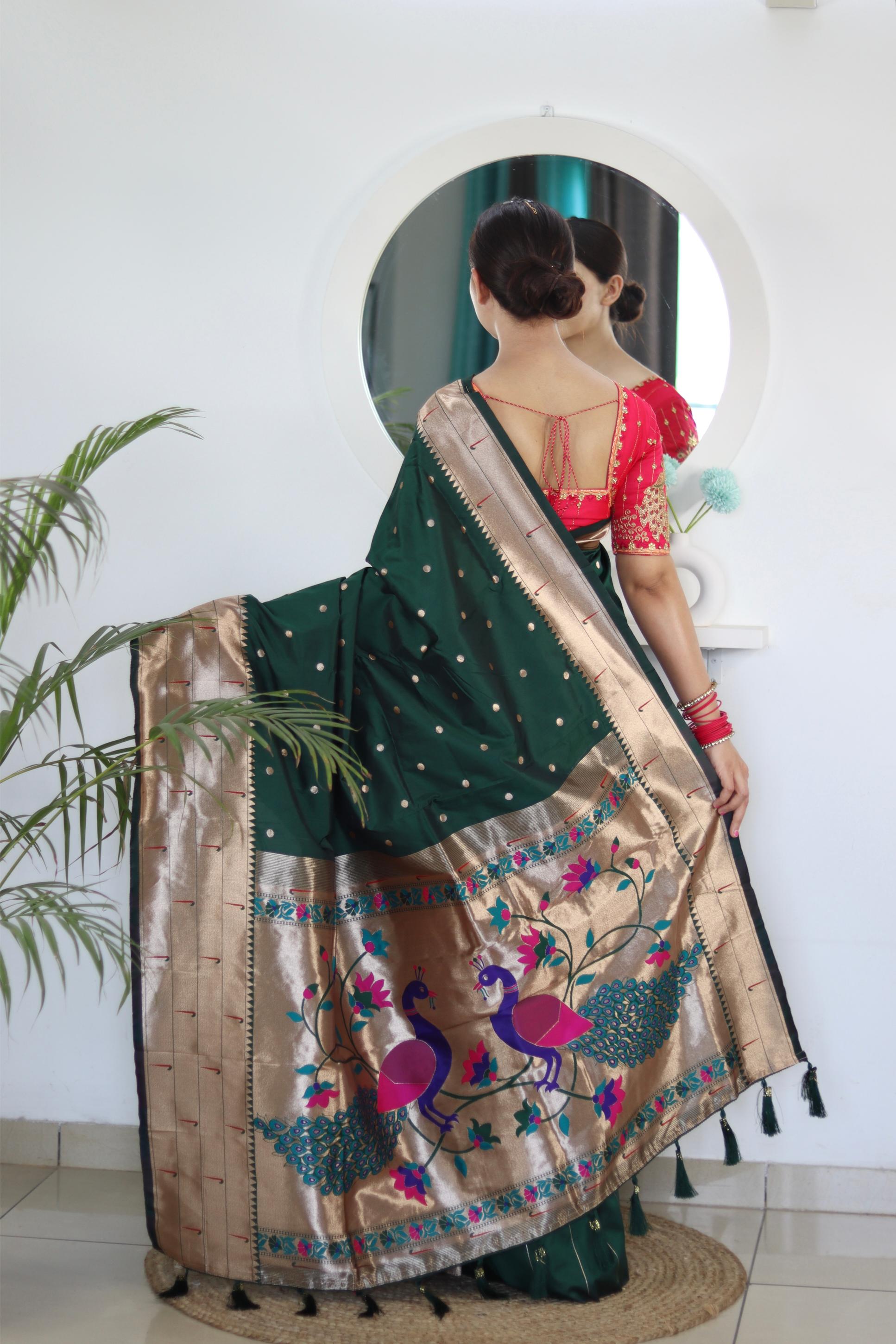 Green Maroon Paithani Silk Saree — alternate view