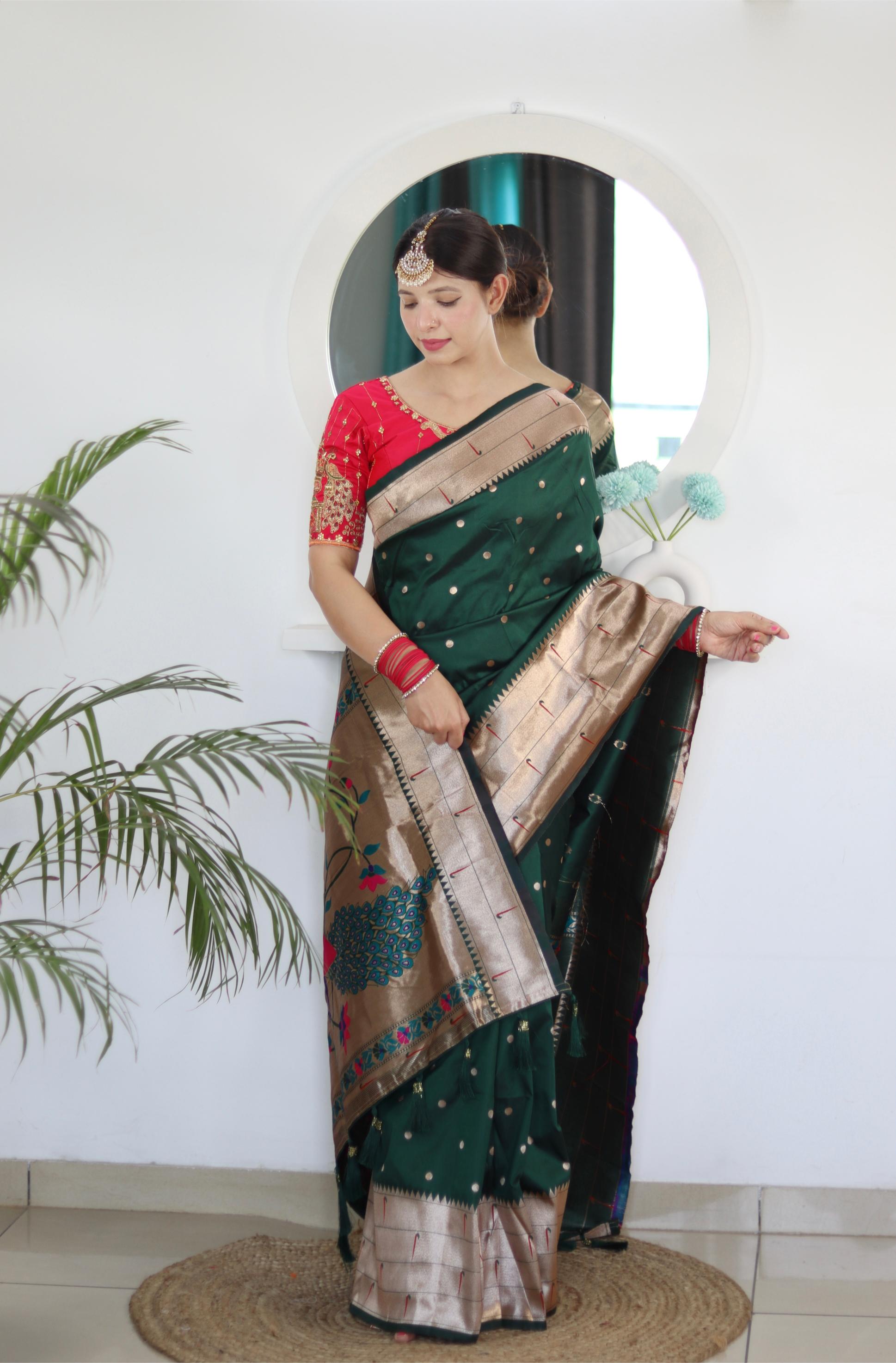 Green Maroon Paithani Silk Saree