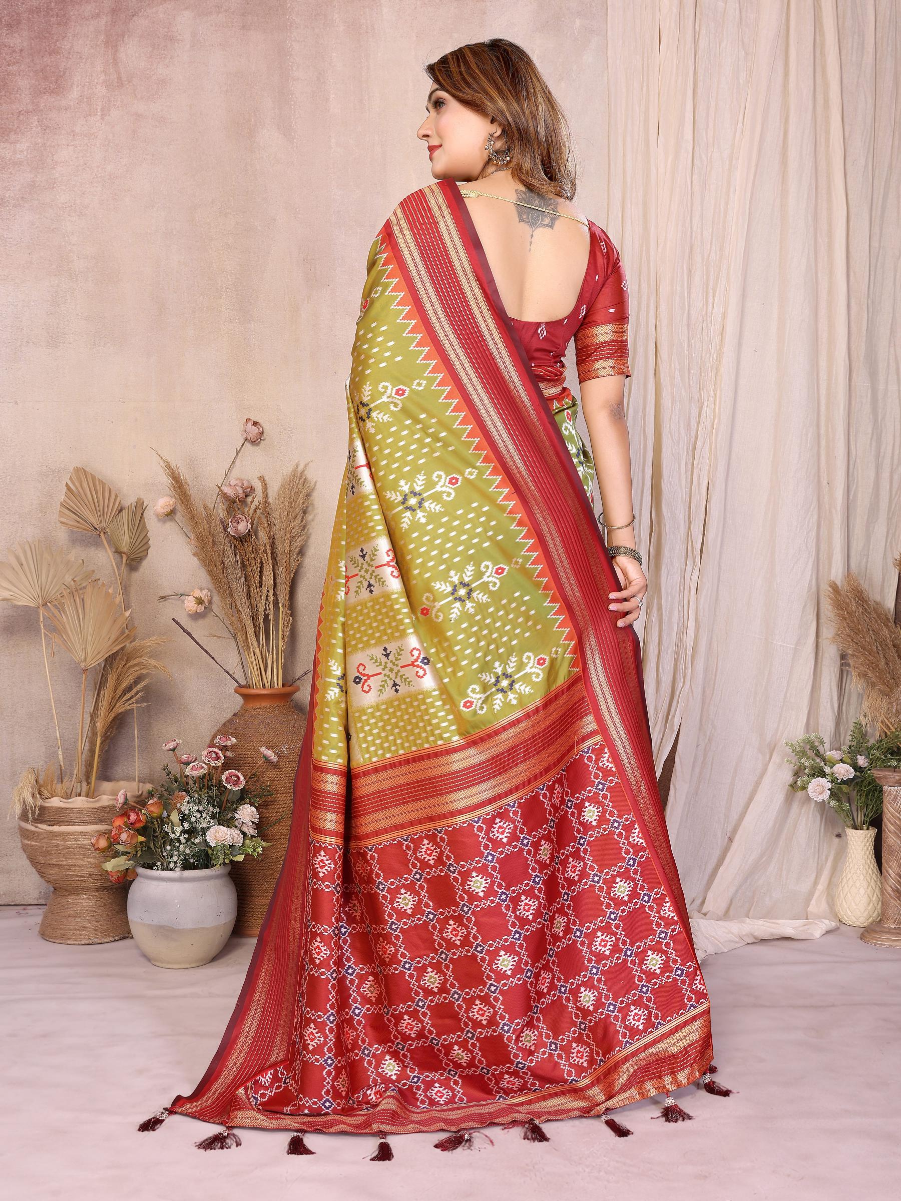 Green Maroon Soft Silk Ikat Designer Saree — alternate view
