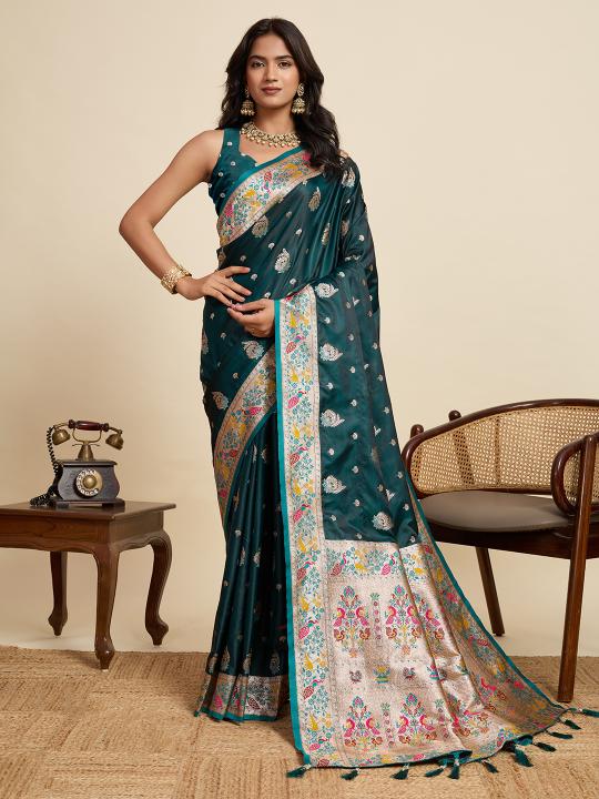 Green Meenakari Satin Silk saree