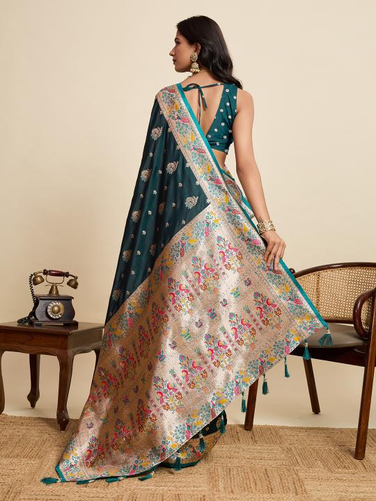 Green Meenakari Satin Silk saree — alternate view