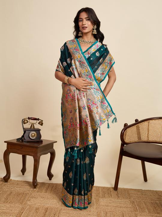 Green Meenakari Satin Silk saree