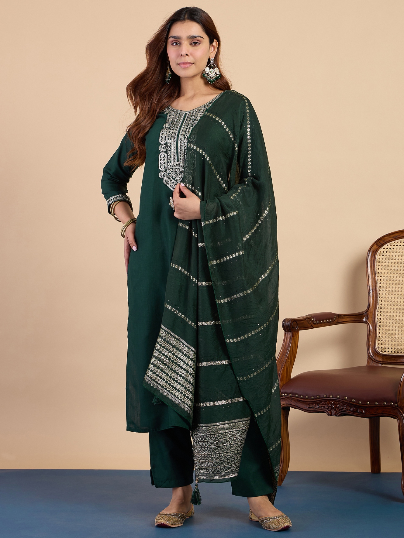 Green Minimal Embroidery Cotton Blend Salwar Suit