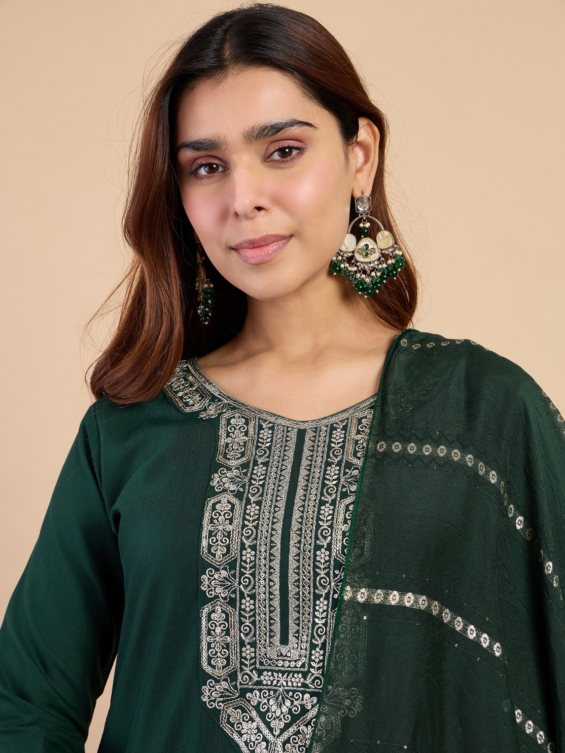 Green Minimal Embroidery Cotton Blend Salwar Suit