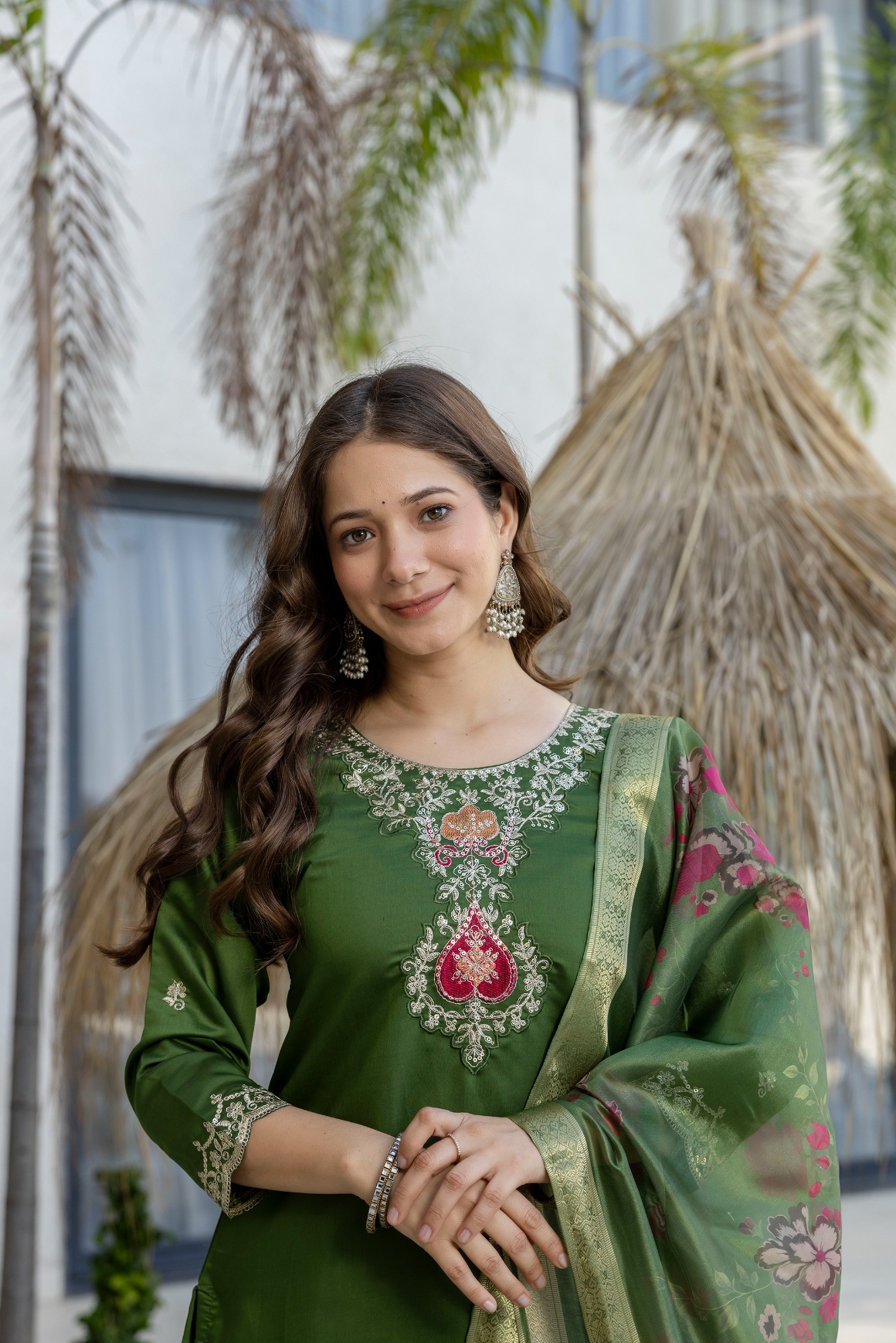 Green Mughal Embroidered Chanderi Salwar Suit