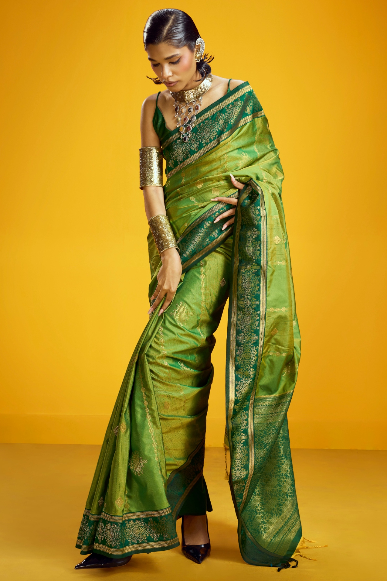 Green Mughal Zari Pure Silk Saree