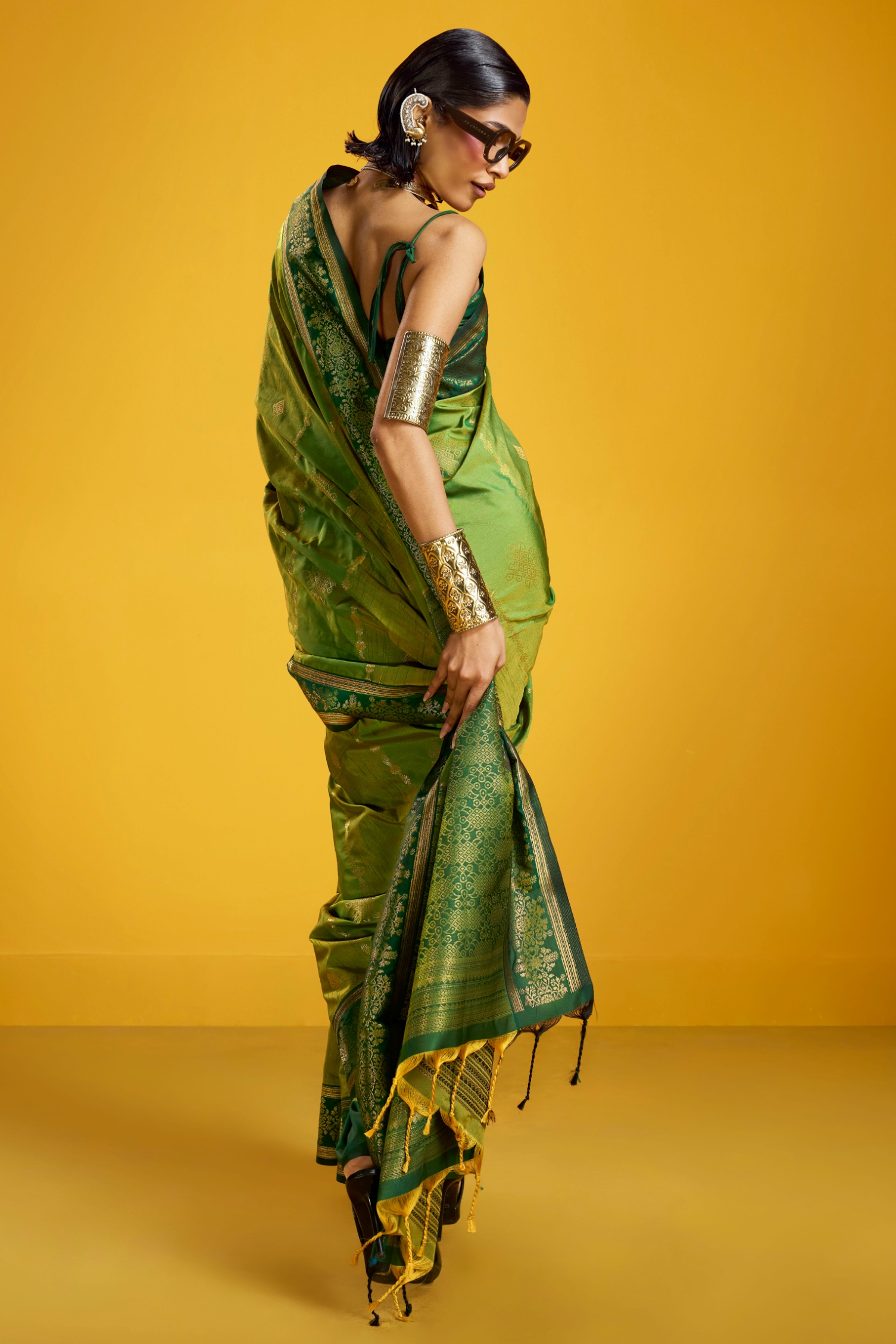 Green Mughal Zari Pure Silk Saree — alternate view