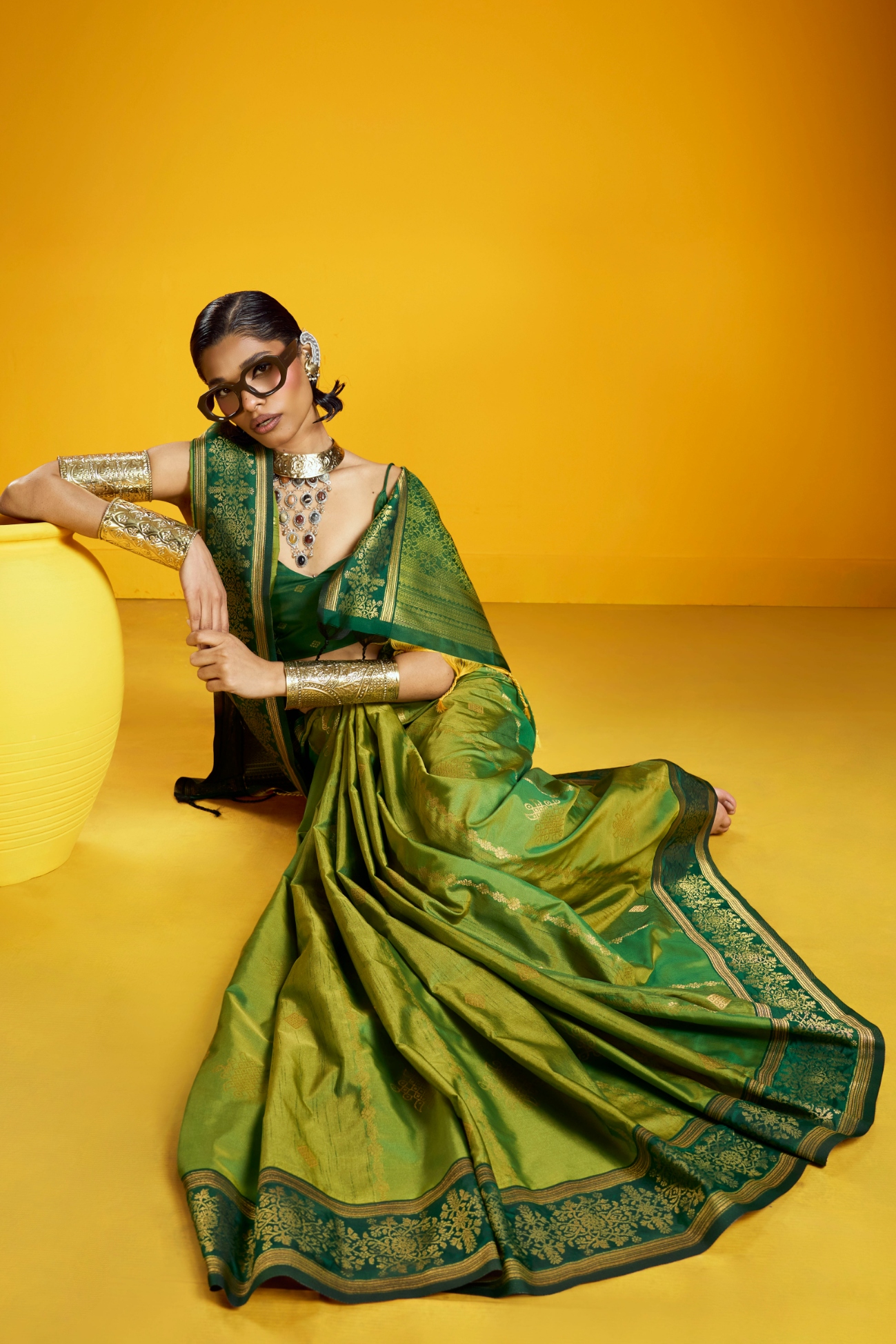 Green Mughal Zari Pure Silk Saree