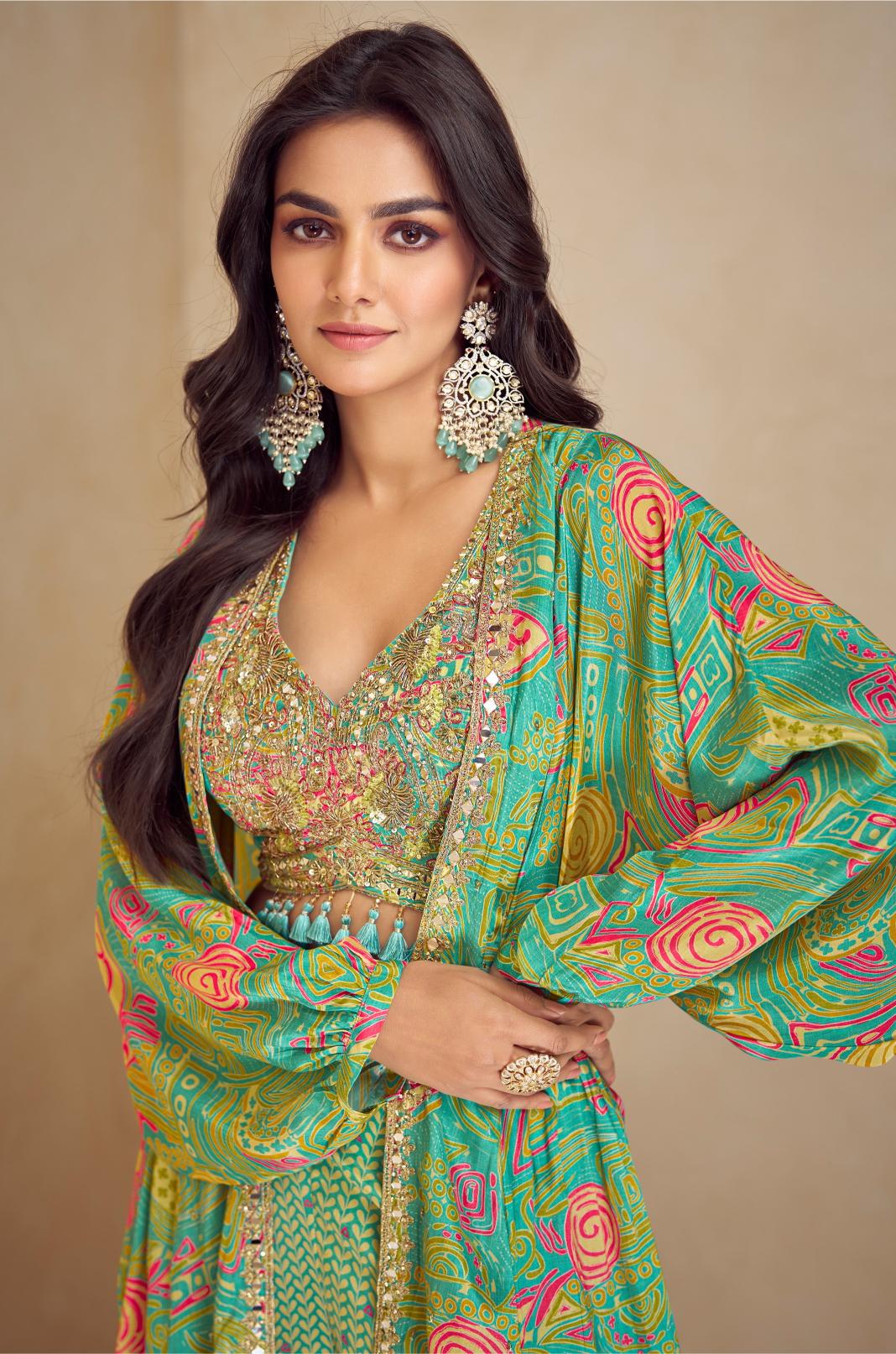Green Multicolor Printed Palazzo Suit — alternate view