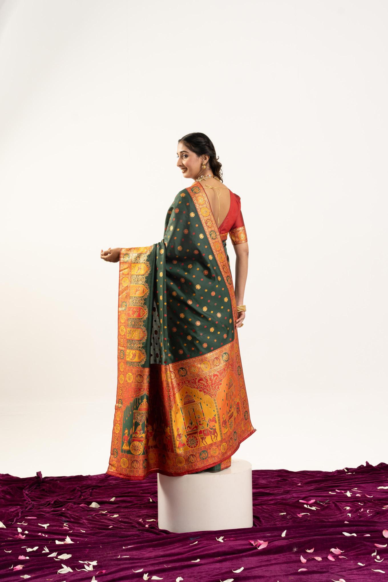 Green N Maroon Banarasi Pashmina Silk Saree — alternate view
