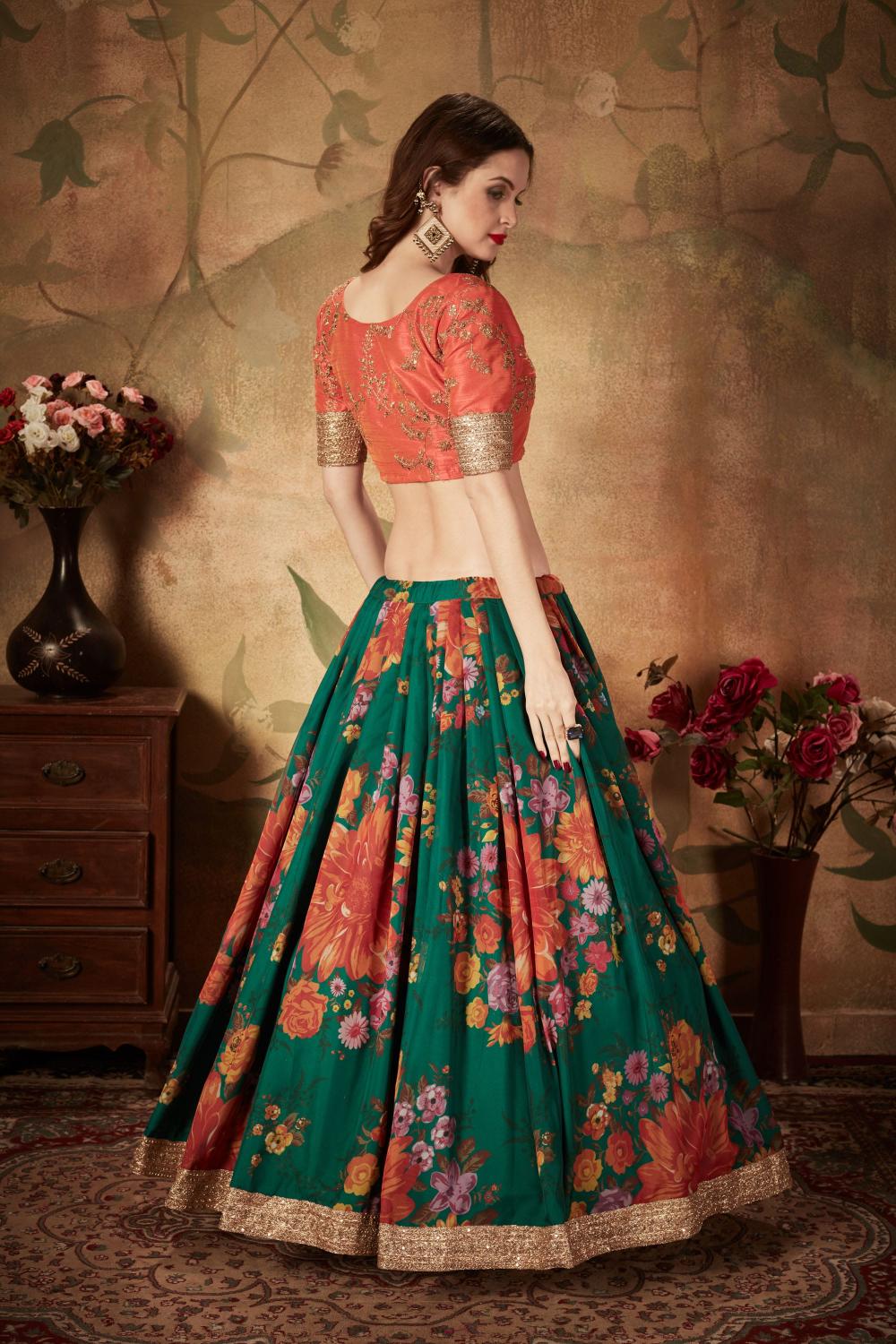 Green N Orange Organza Lehenga Choli — alternate view