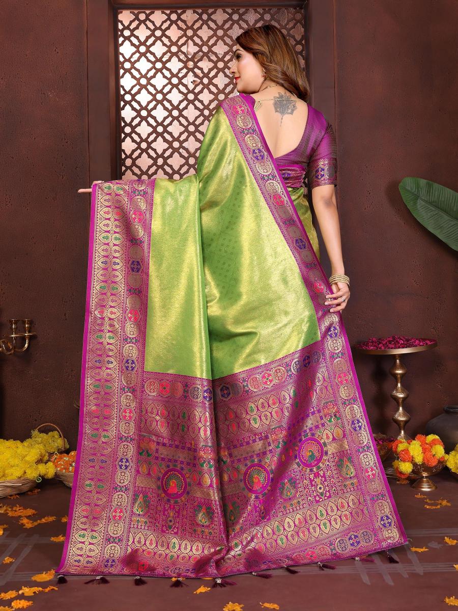 Green N Purple Banarasi Tissue Silk Saree — alternate view