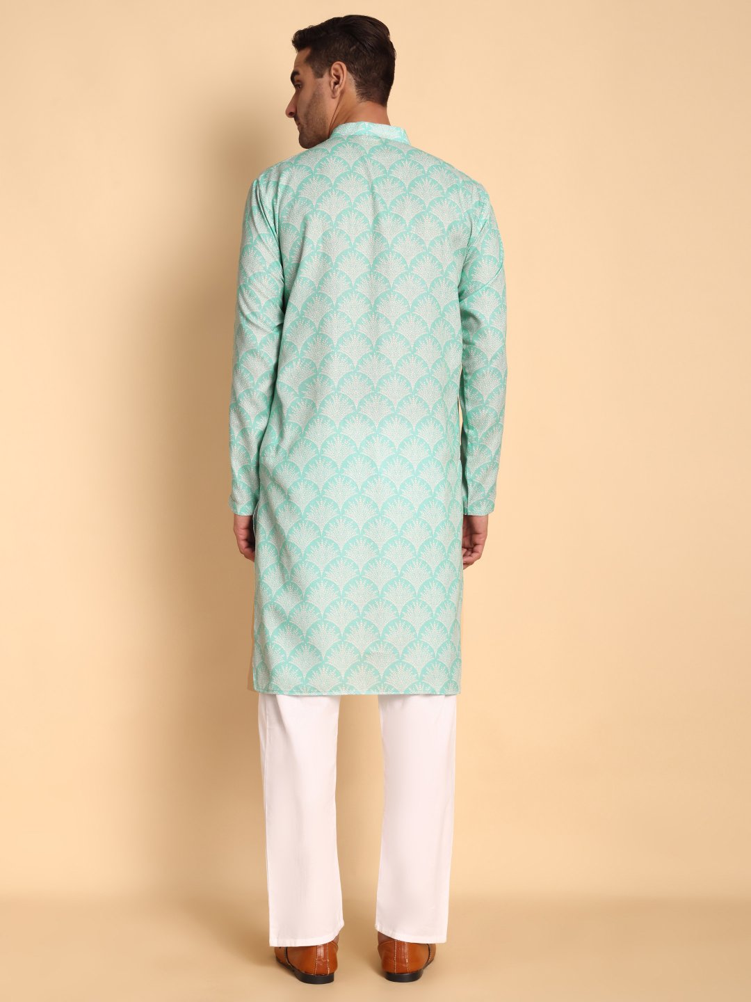 Green Nature Inspired Printed Cotton Kurta Pyjama — alternate view