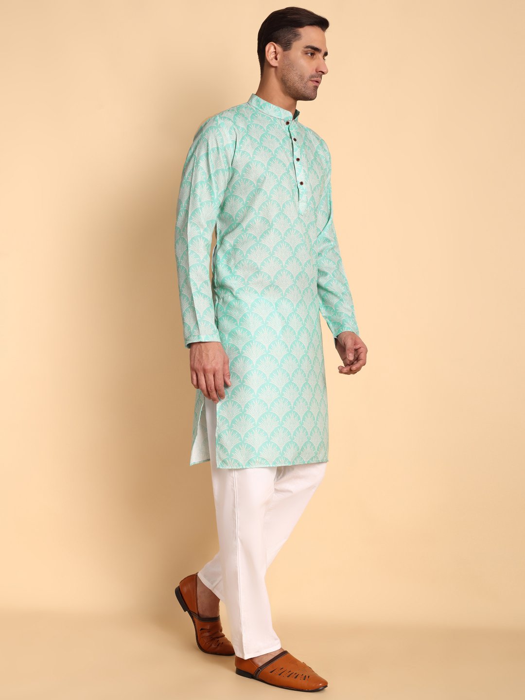 Green Nature Inspired Printed Cotton Kurta Pyjama