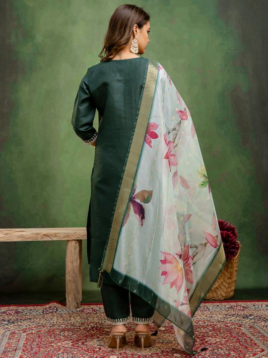 Green Off White Cotton Readymade Suit — alternate view