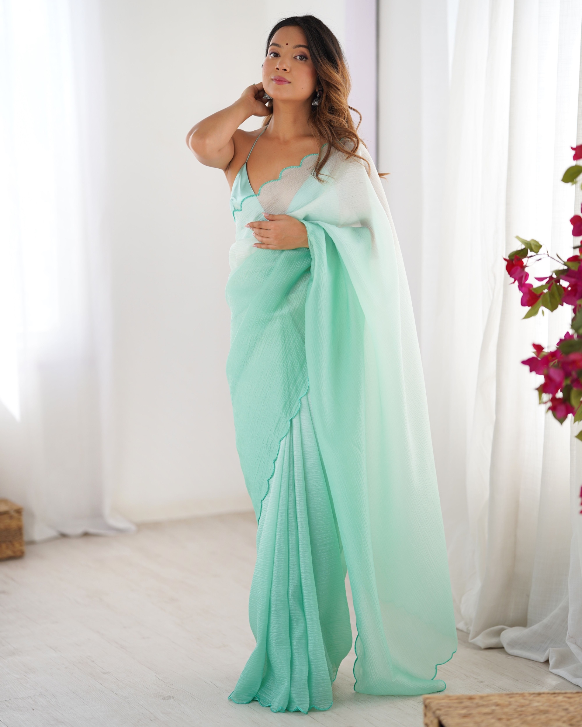 Green Ombre Woven Crunchy Saree