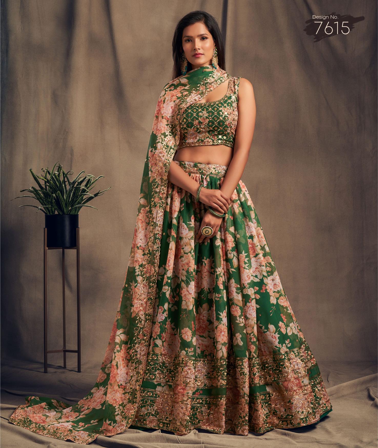 Green Organza Lehenga Choli