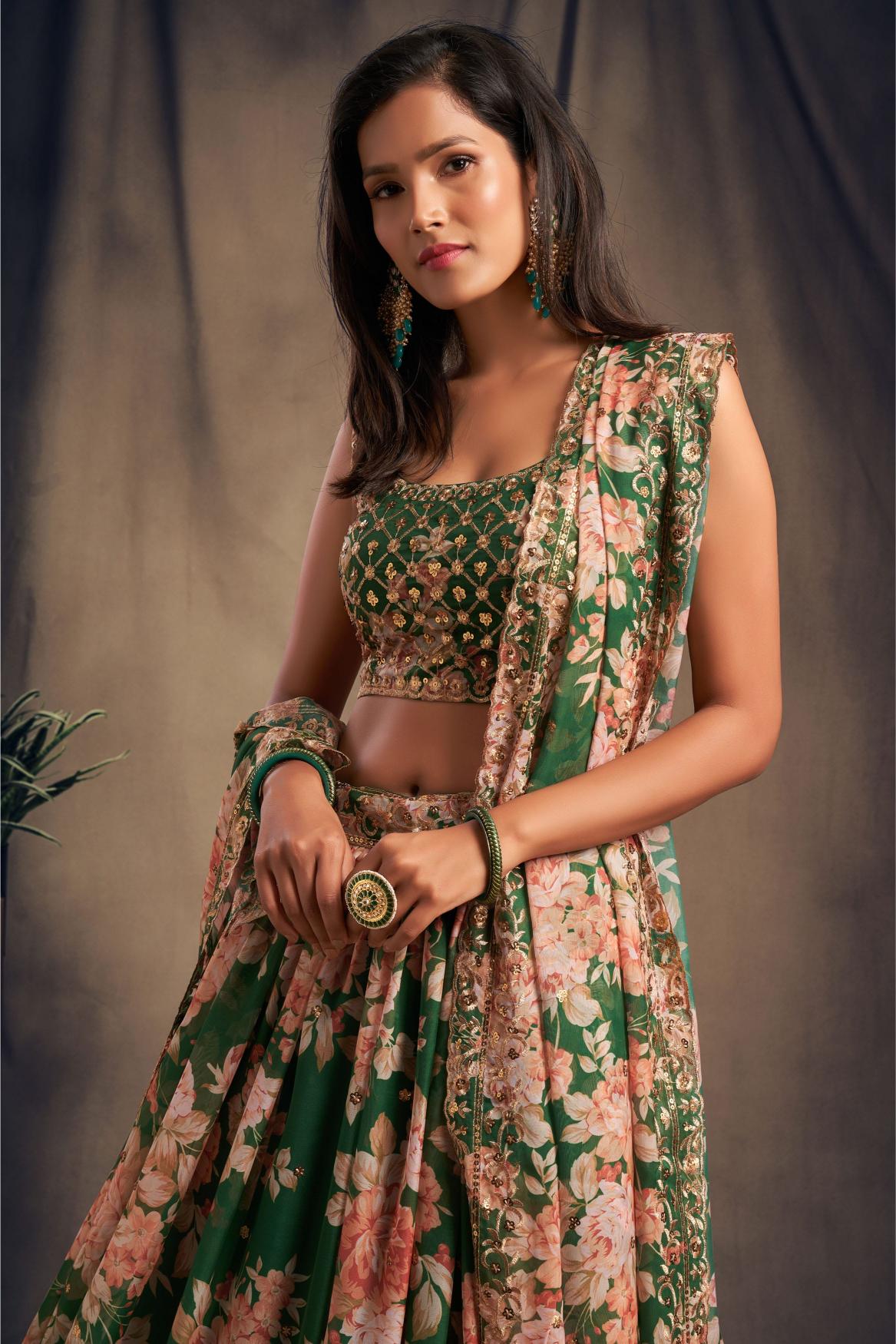 Green Organza Lehenga Choli