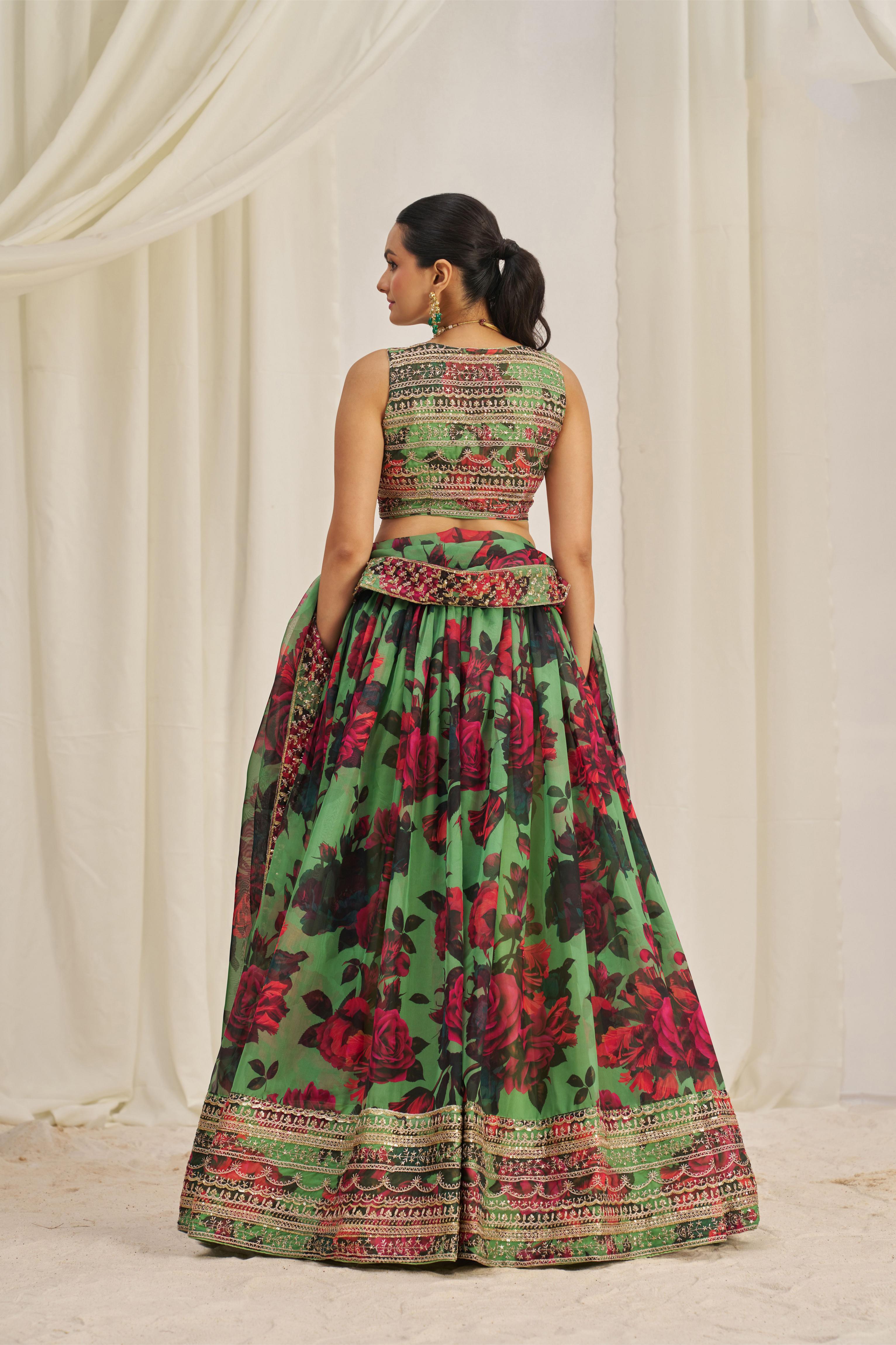 Green Organza Printed Lehenga — alternate view