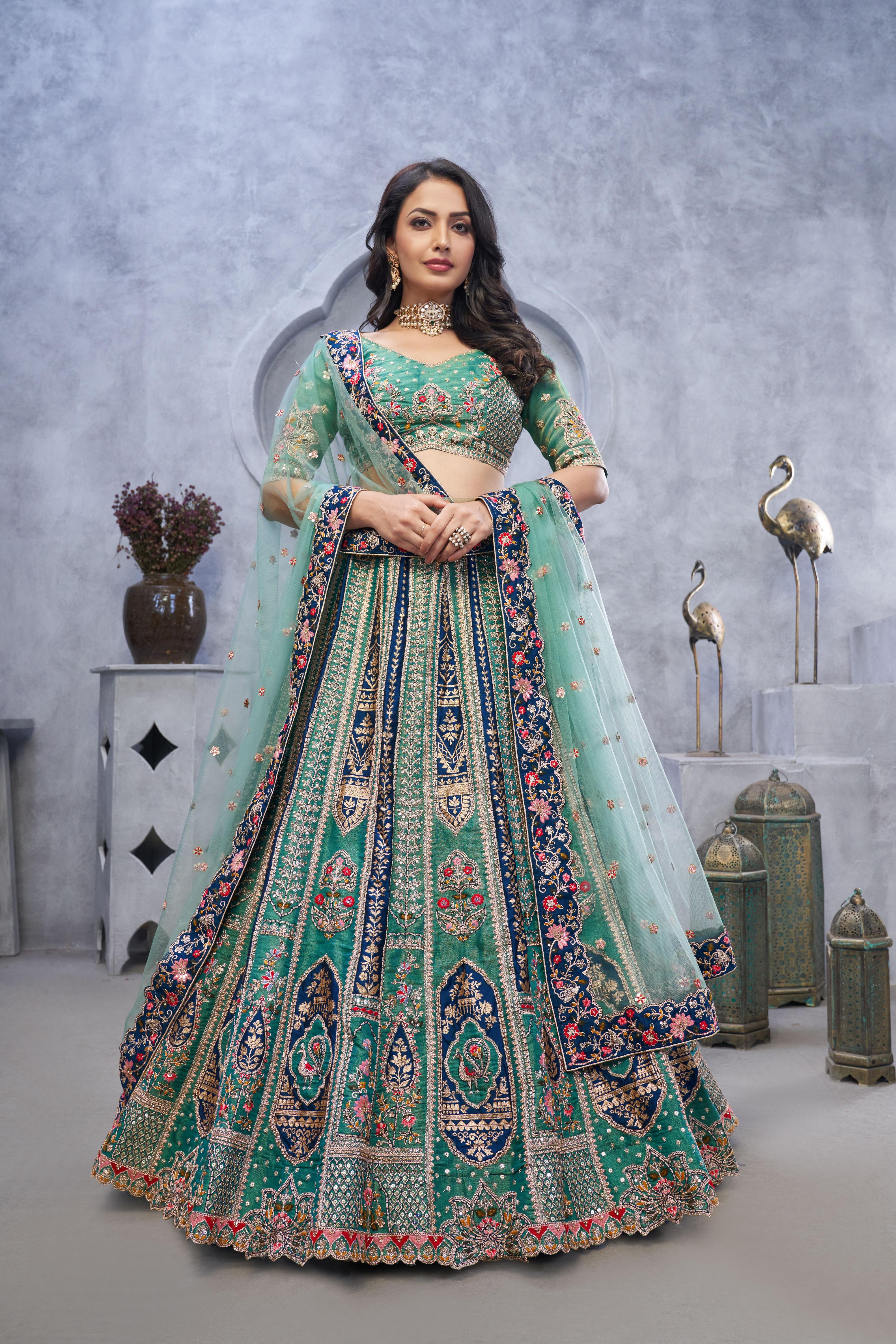 Green Organza Silk Wedding Lehenga