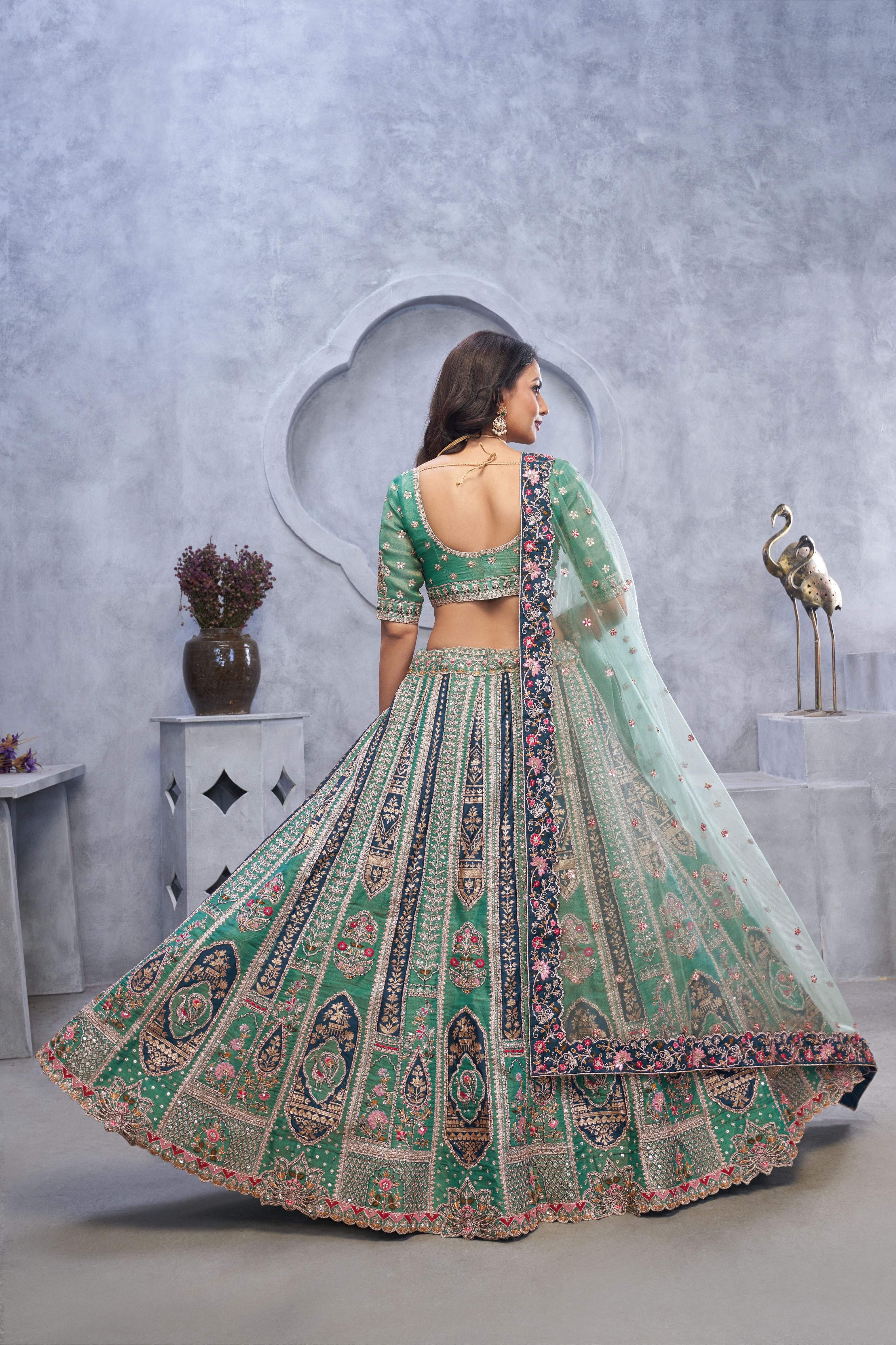 Green Organza Silk Wedding Lehenga — alternate view